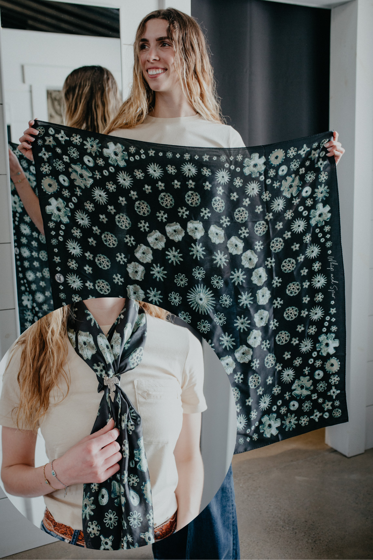 'Whip & Spur' Black Premium Silk 35x35" Wild Rag