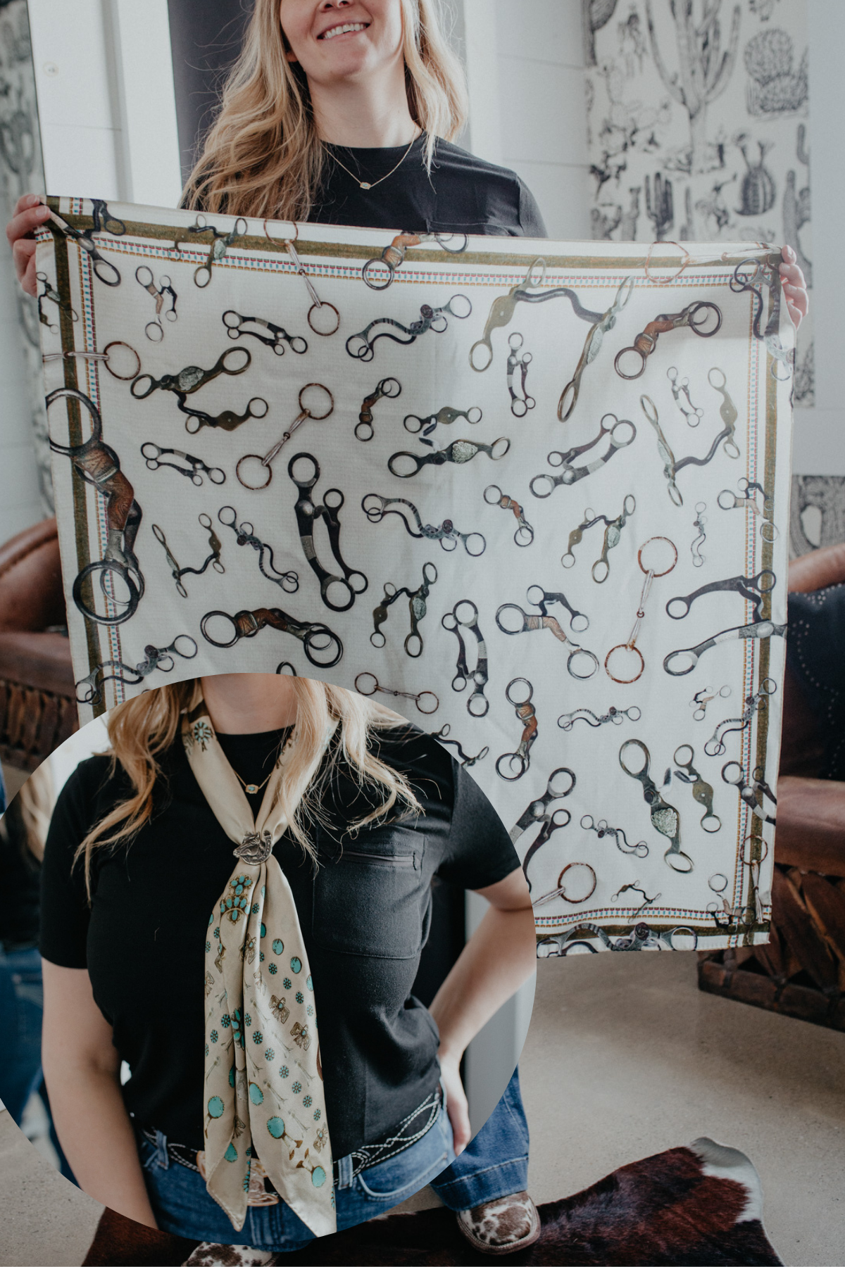 'Bits' Bone Colour Premium Silk 35x35" Wild Rag