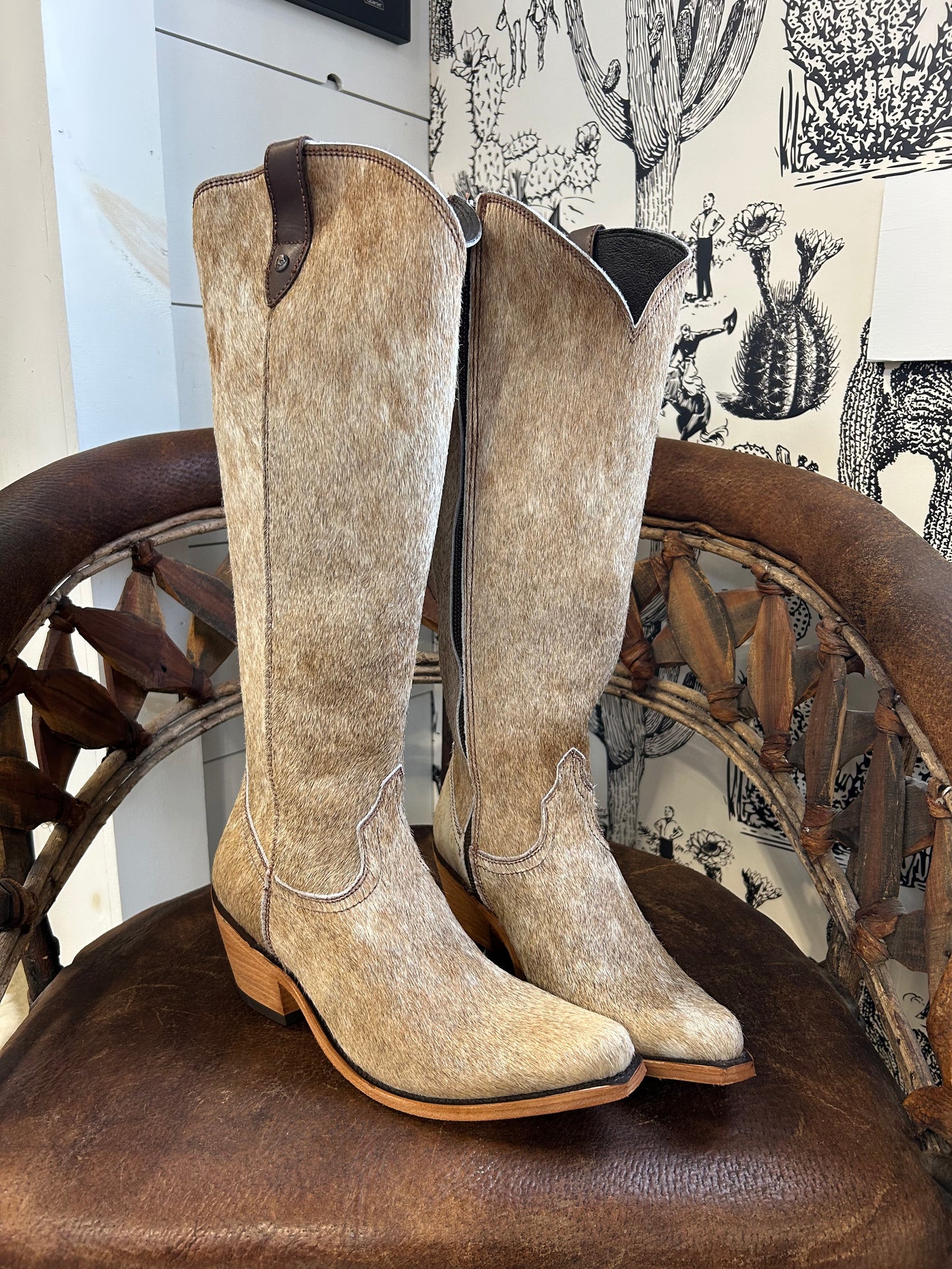 {Size 9.5 WIDE Calf Width} 'Granizo Cafe' Tall Cowhide Boots by Liberty Black
