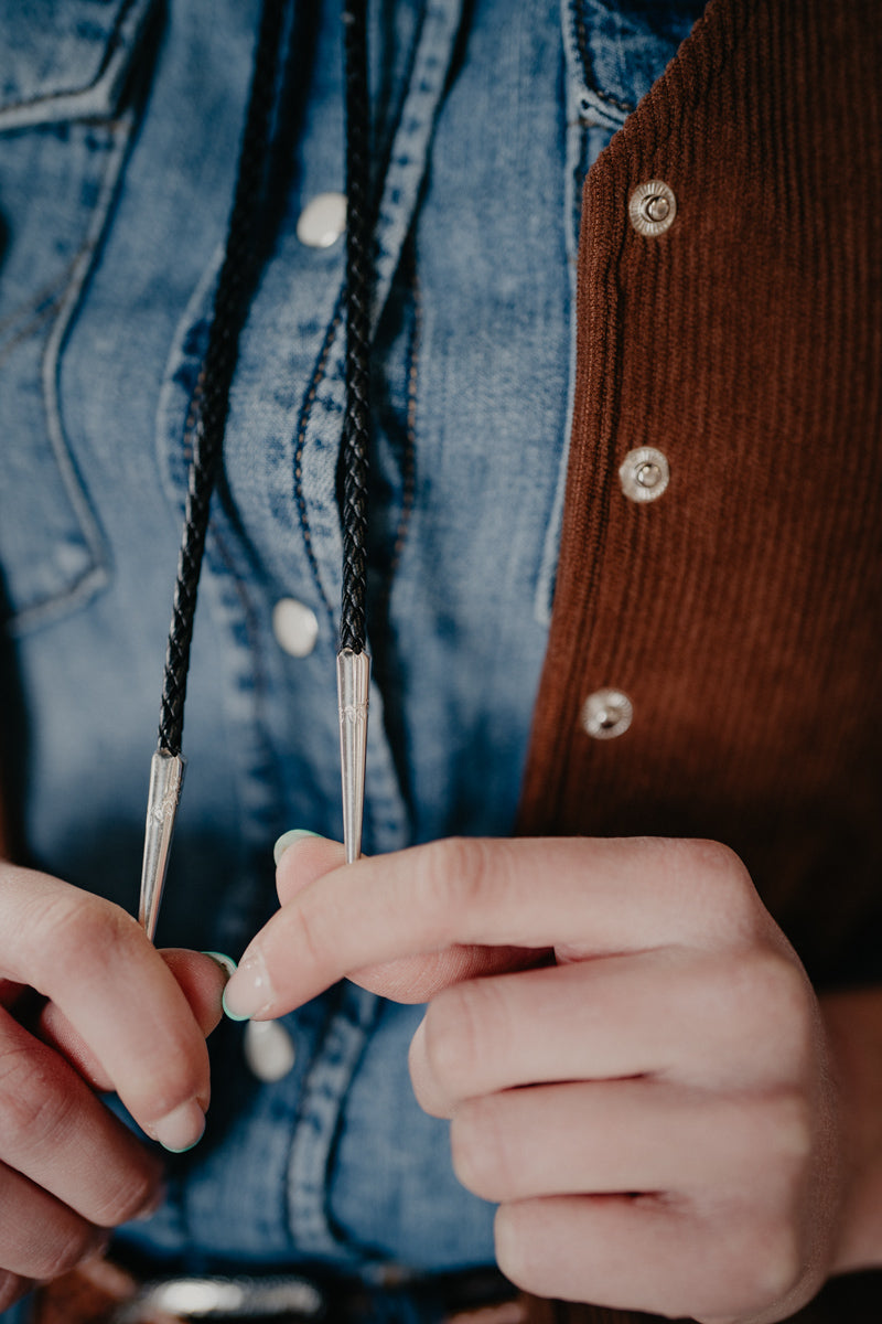 Turquoise Nugget Bolo Tie with Braided Black Leather