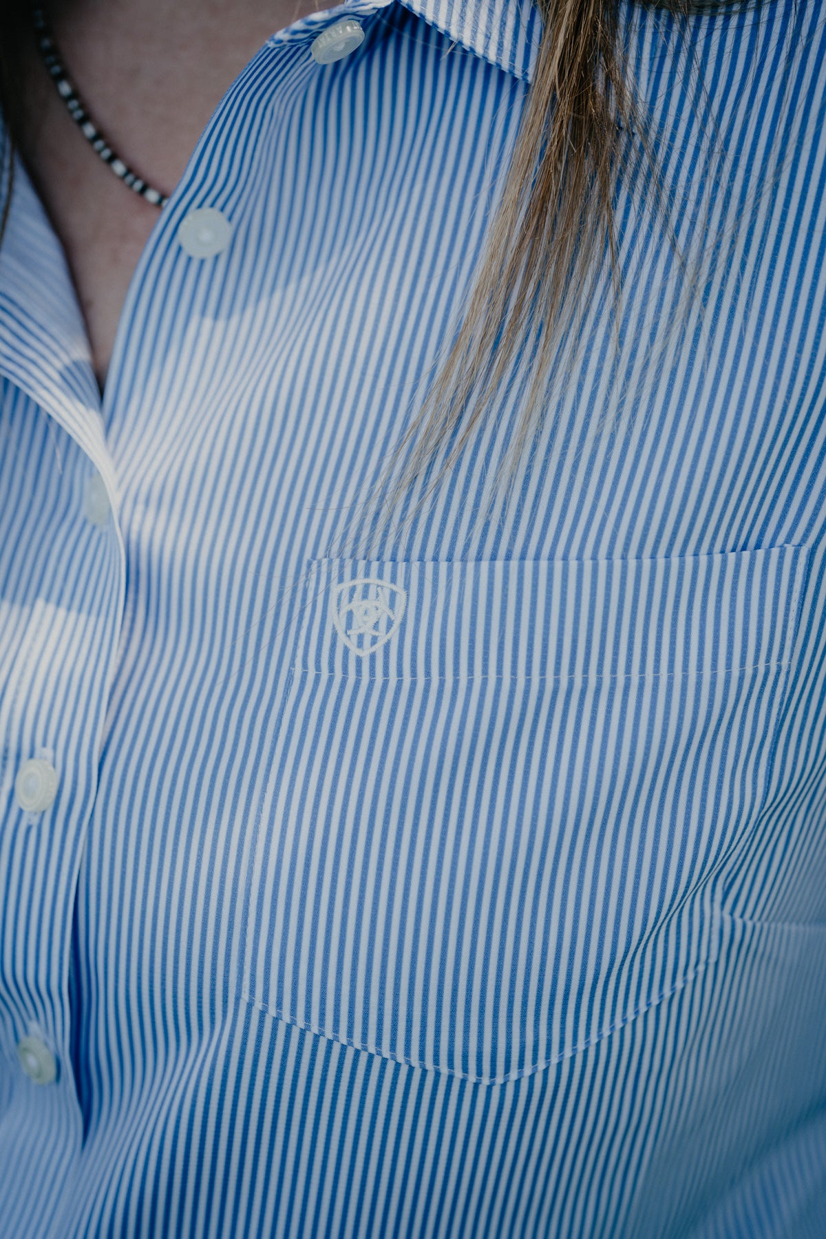 'Genevieve' Light Blue Pin Stripe Women's Pro Kirby Shirt by Ariat (XS-XL)