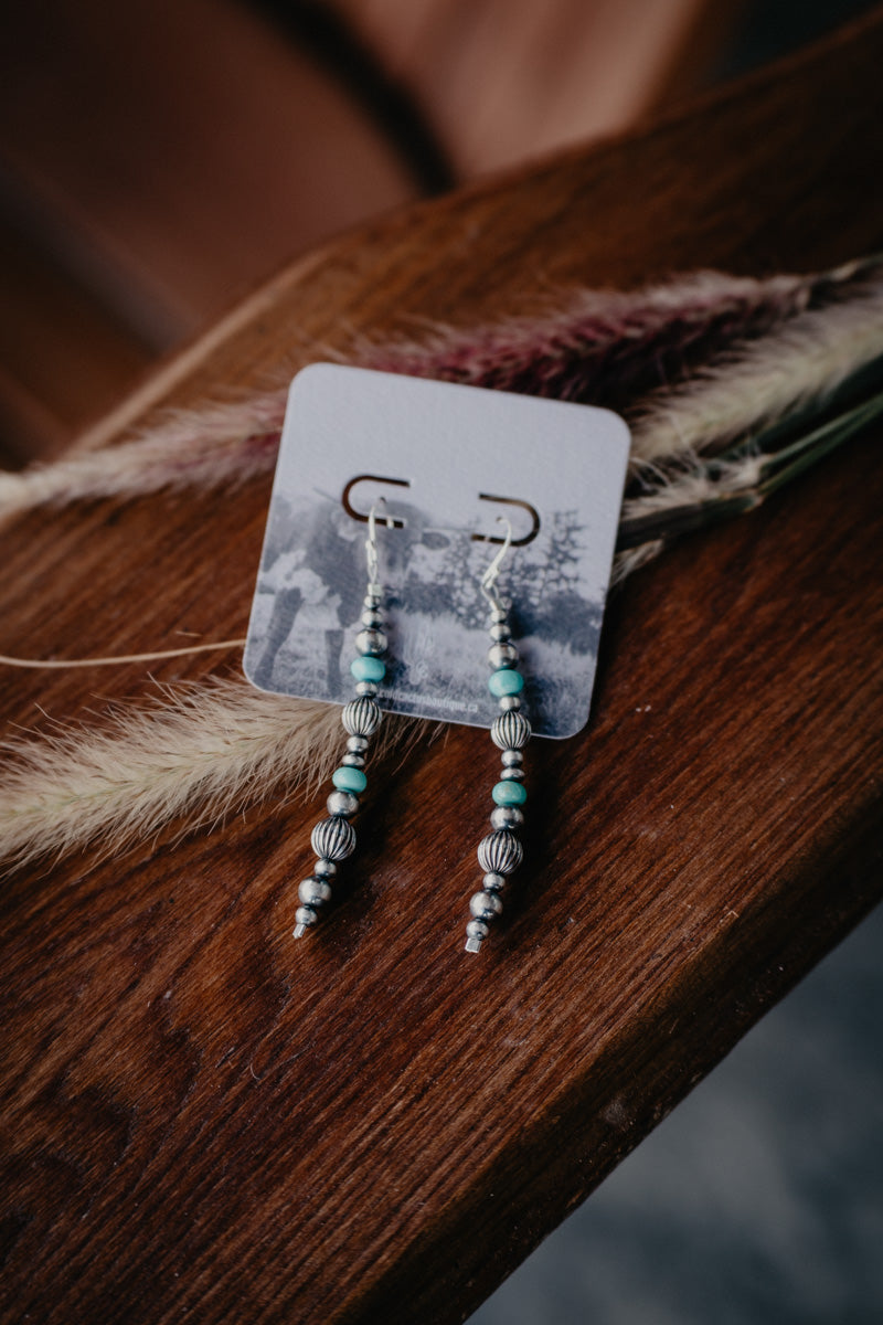 Sterling Silver Oxidized Ball with Turquoise Dangle Earrings