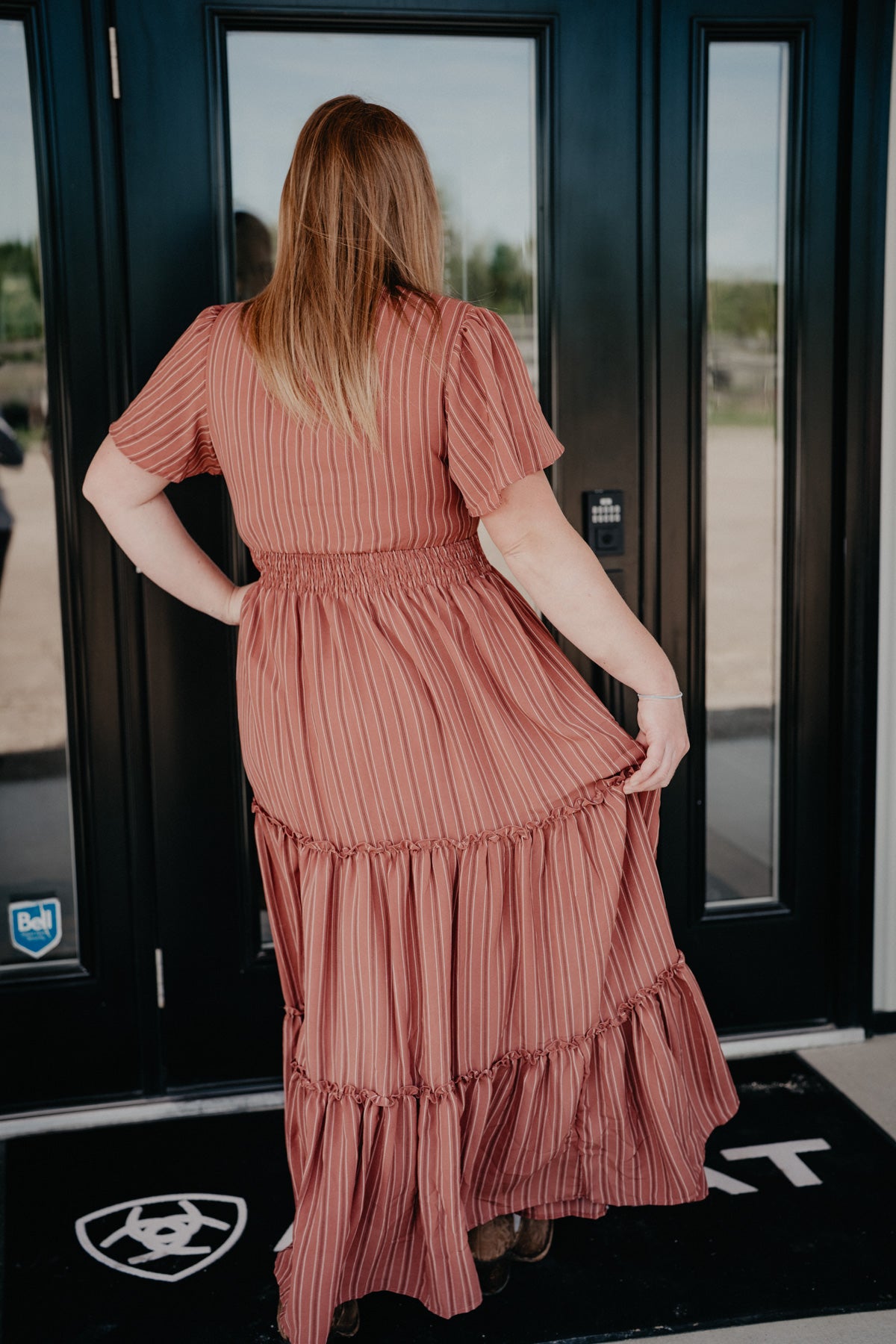 'Terra Rose' V-Neck Clay Stripe Maxi Dress (S-XXL)