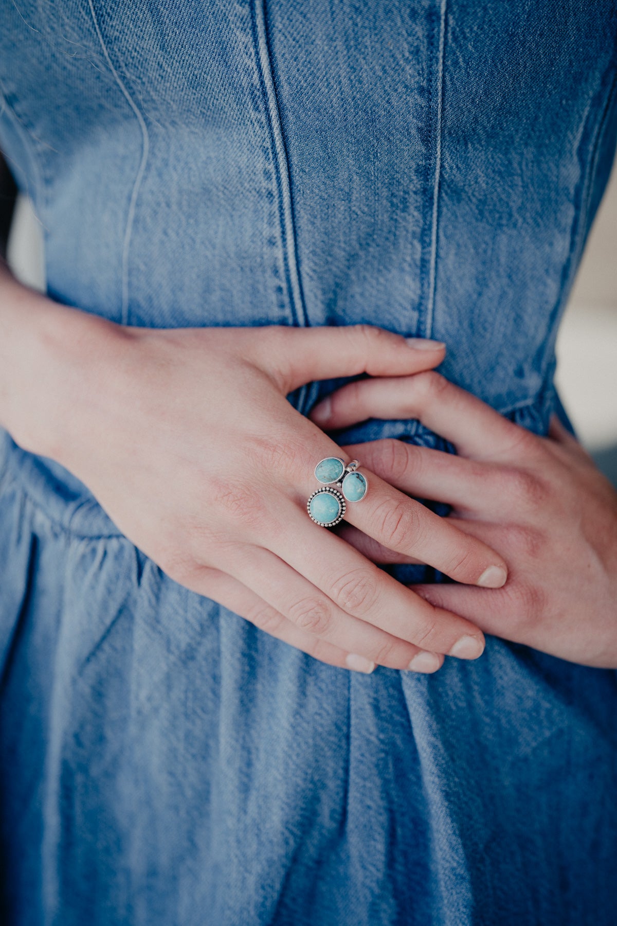 Genuine Sterling Silver & Turquoise Cluster Ring