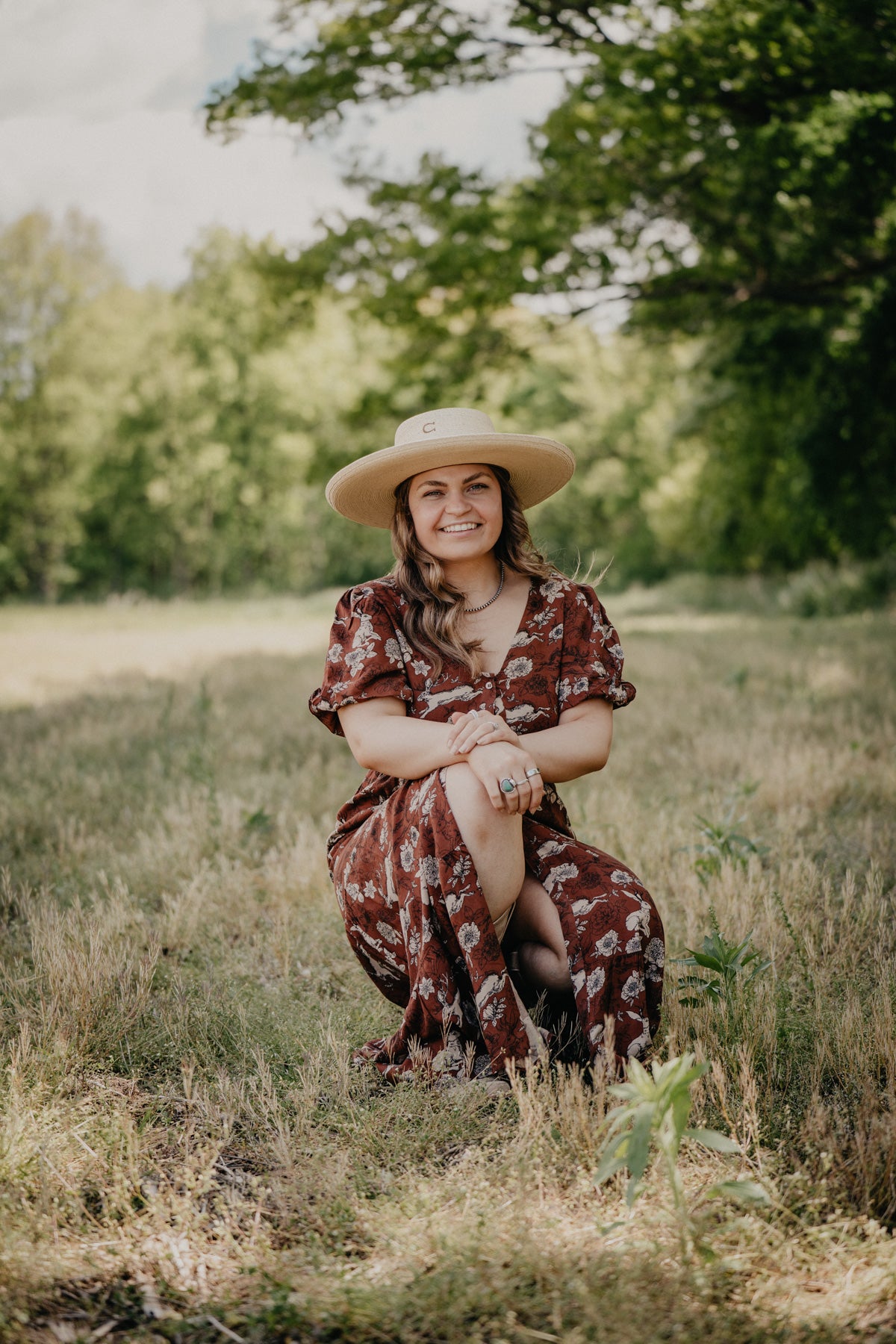 'Lennon' Jackalope & Floral Printed Rust Maxi Dress (S-L)