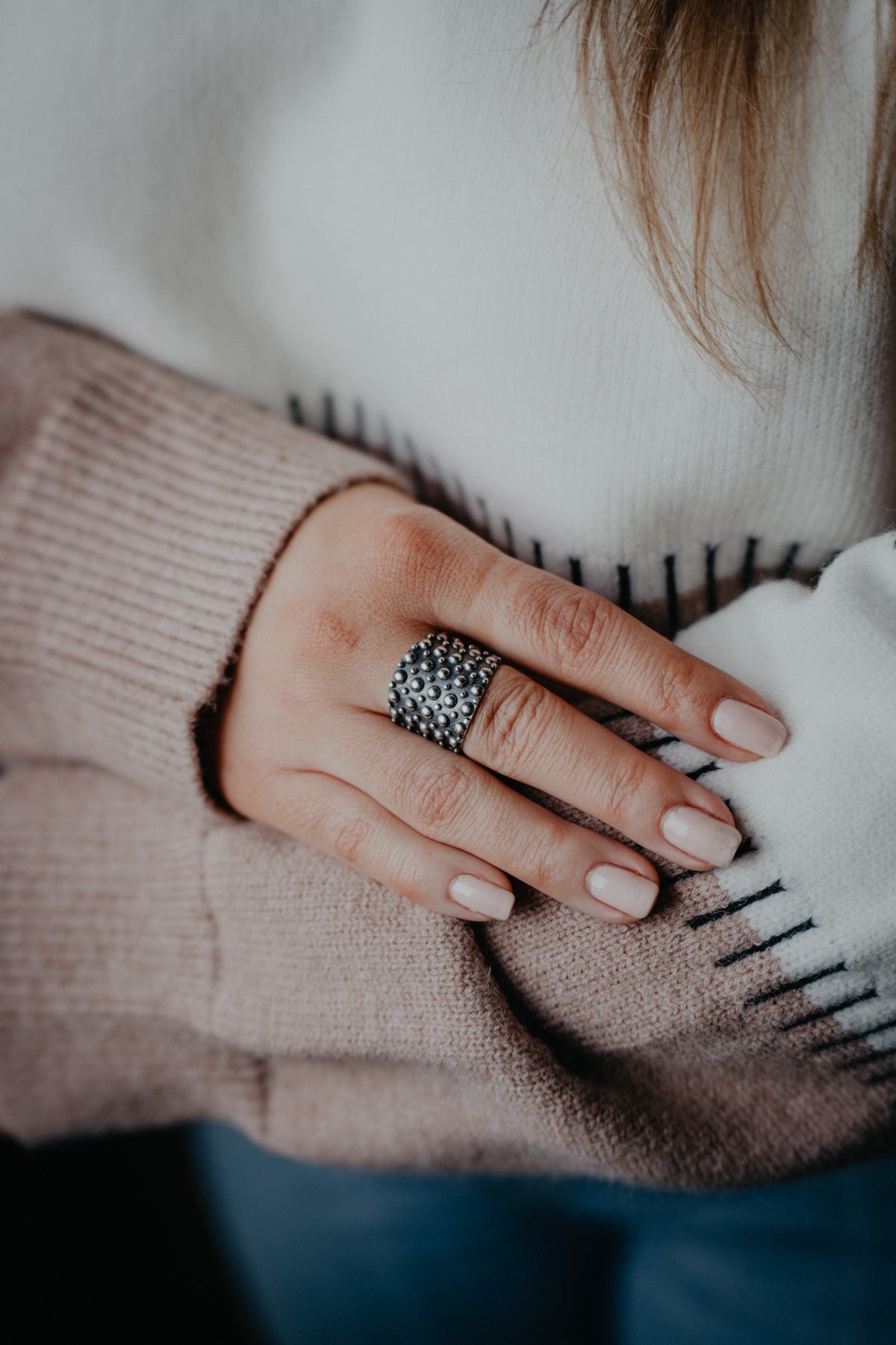 Chunky Sterling Dot Ring (Size 9)