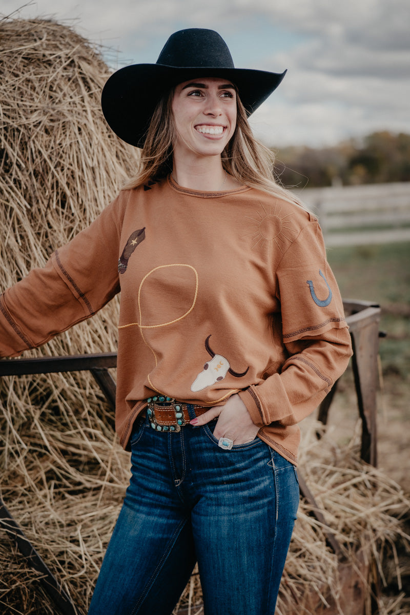 'Helena' Long Sleeve Boat Neck Western Sweater (S-L)