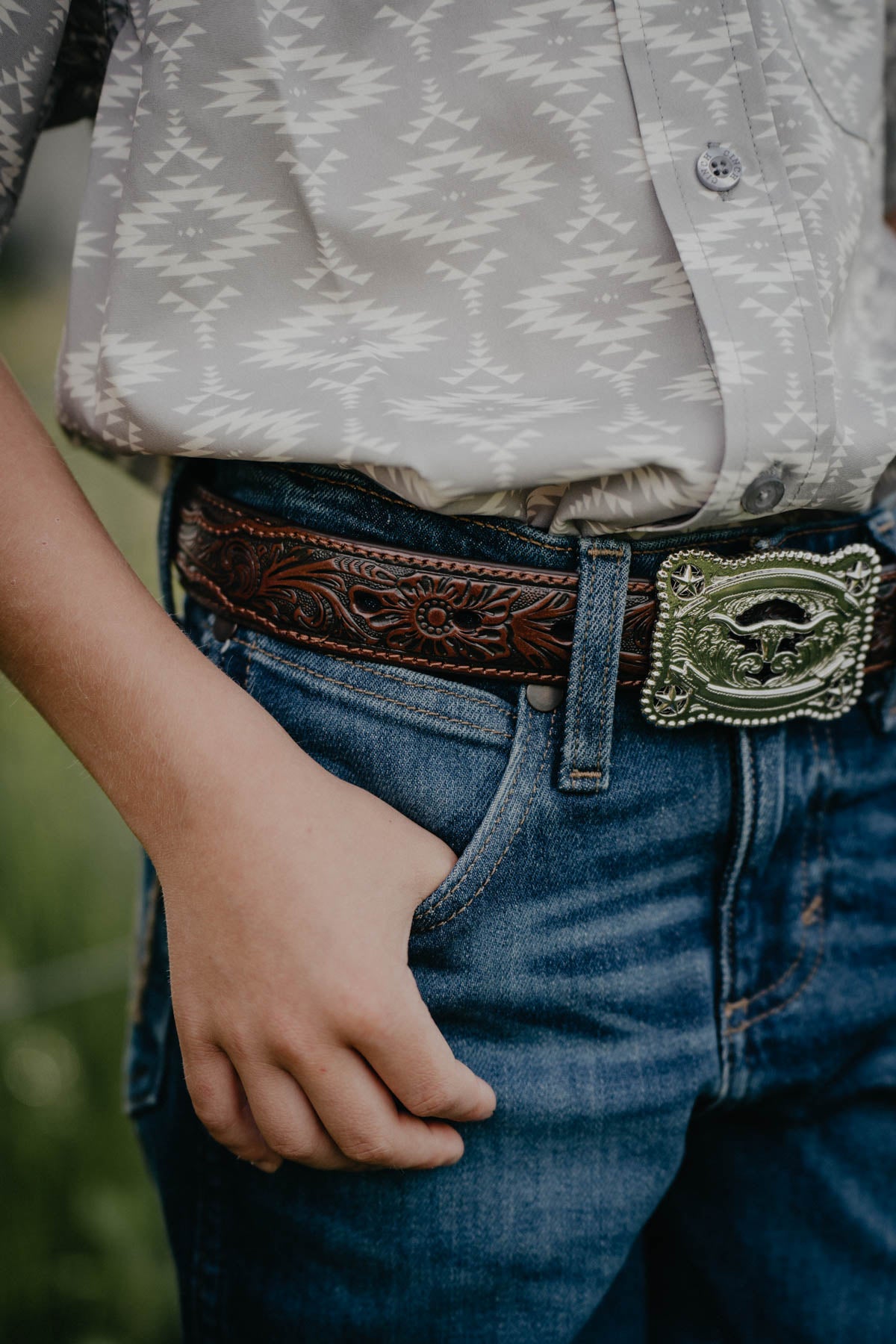 Kids Ariat Longhorn Buckle Dark Brown Belt (18-28")