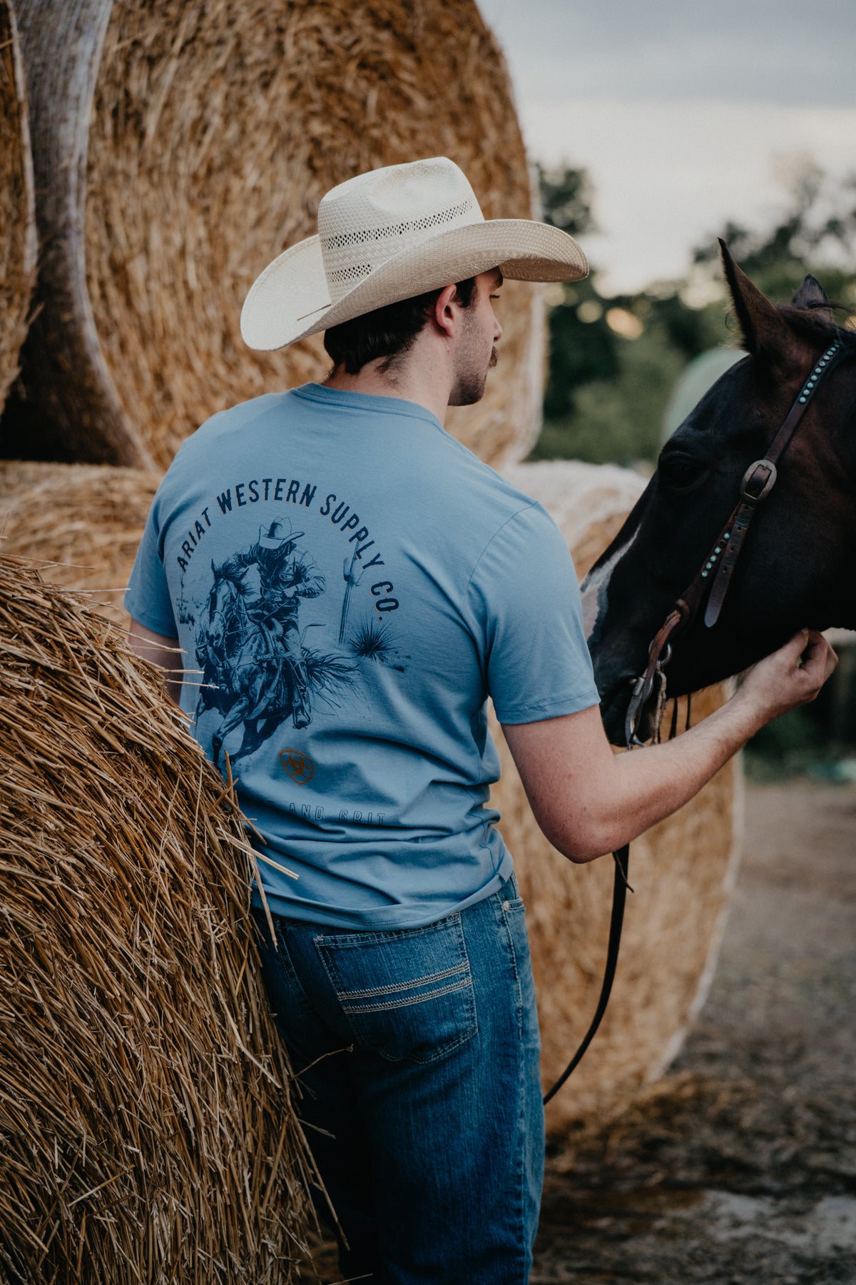 "Blazing Saddle" Ariat Men's Graphic T-Shirt Coronet Blue (S-XXL)