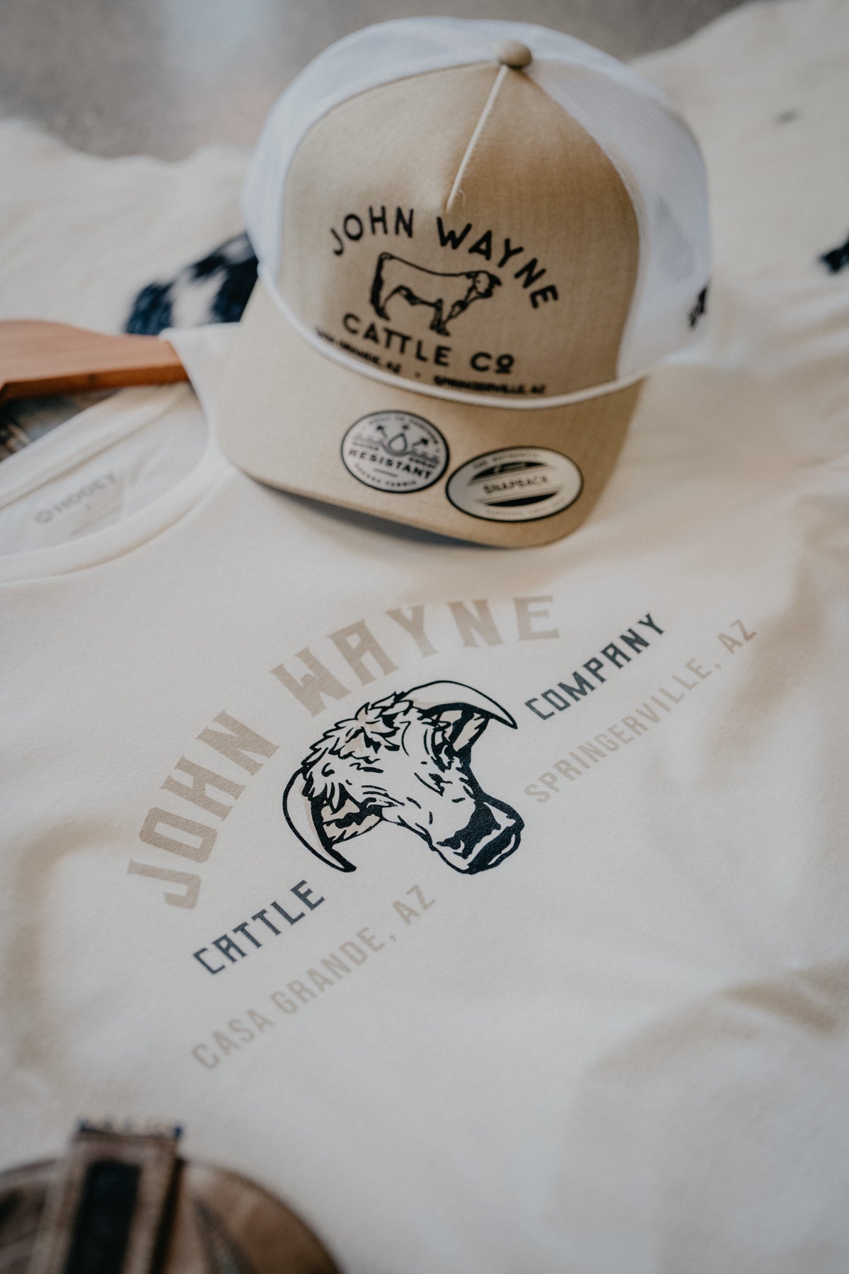 'John Wayne Cattle Co' Tan/White 5-Panel Trucker Hat by Hooey
