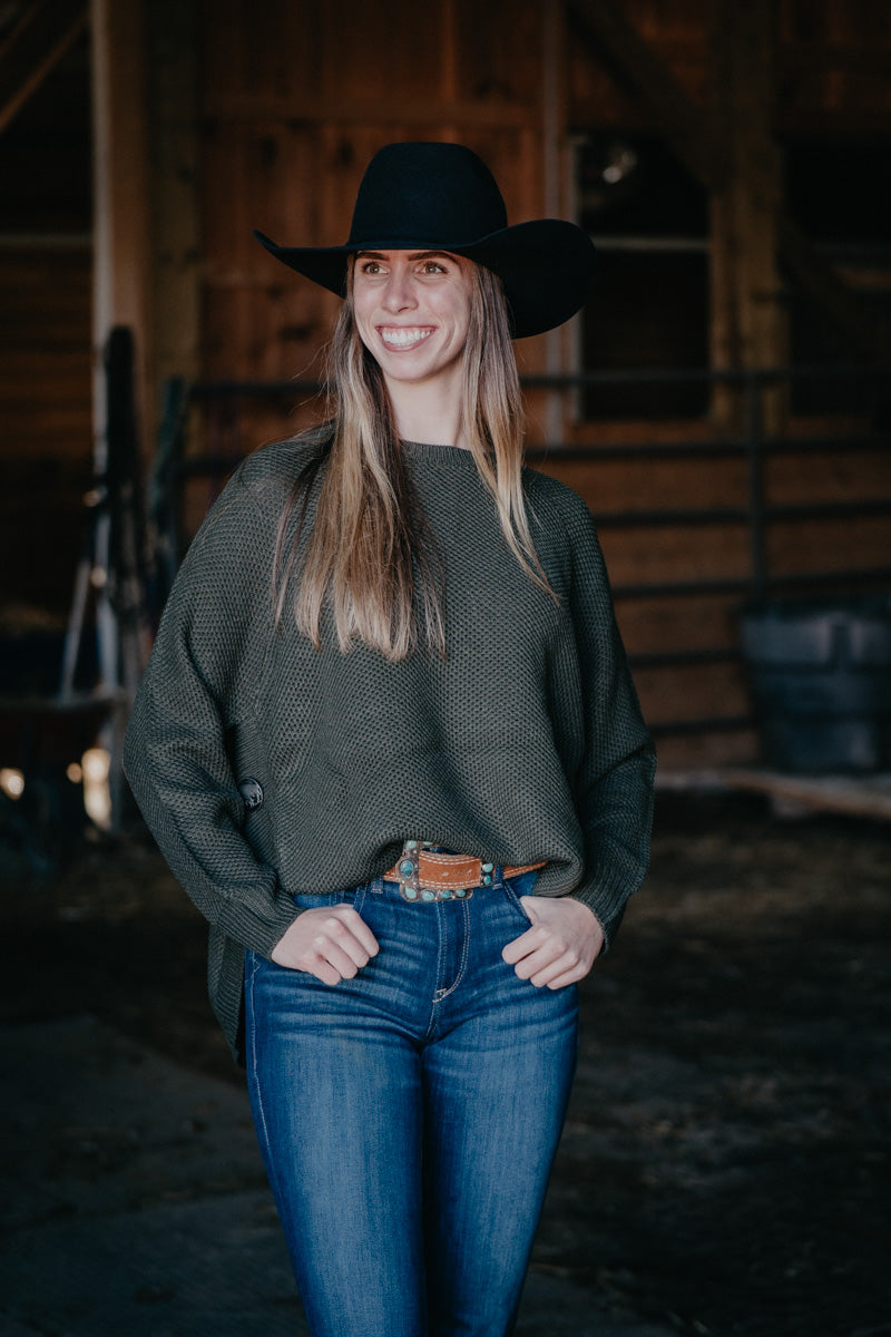 'Mabel' Round Hem Knit Sweater with Concho (Two Colours)