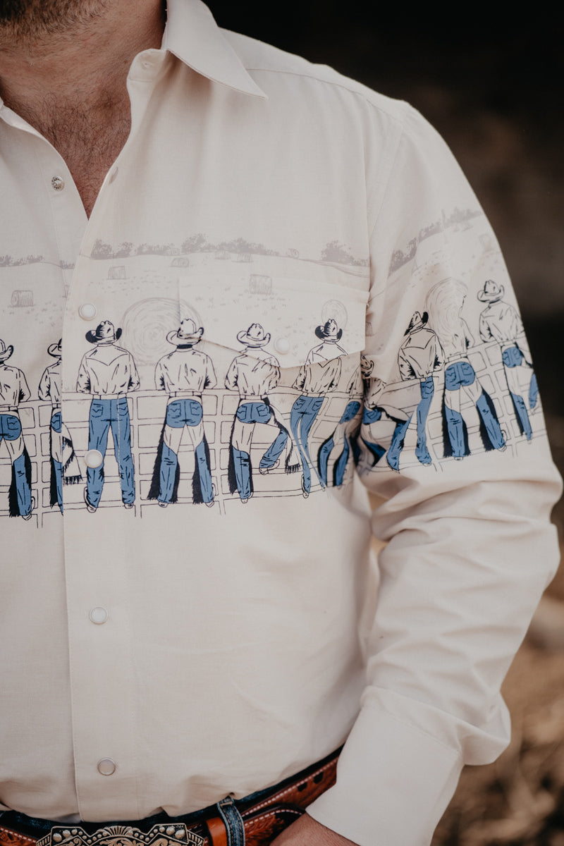 'Billy James' Men's Retro Border Long Sleeve Pearl Snap (S-XL)