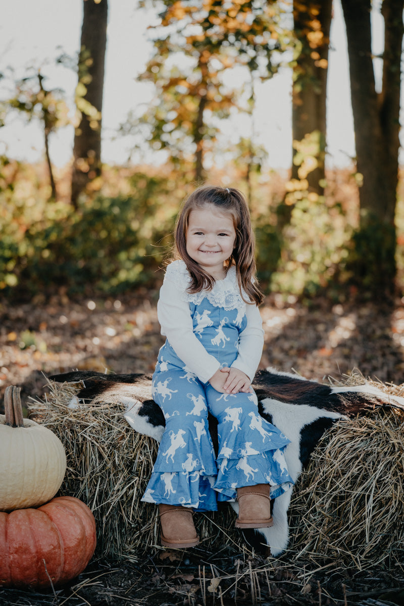 'Clemintine' Rearing Horse Bell Bottom Overalls (6-12M to 7T)