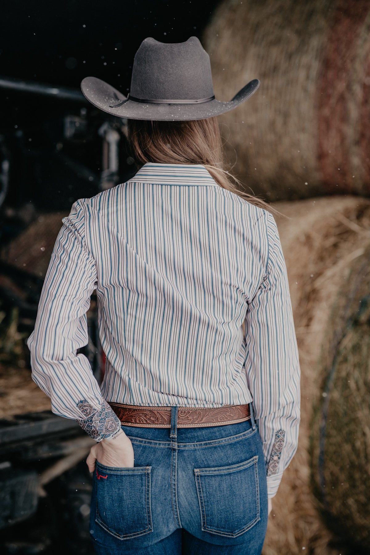 'Teeter' Women's Long Sleeve Stripe CINCH Button Up (2 L ONLY)