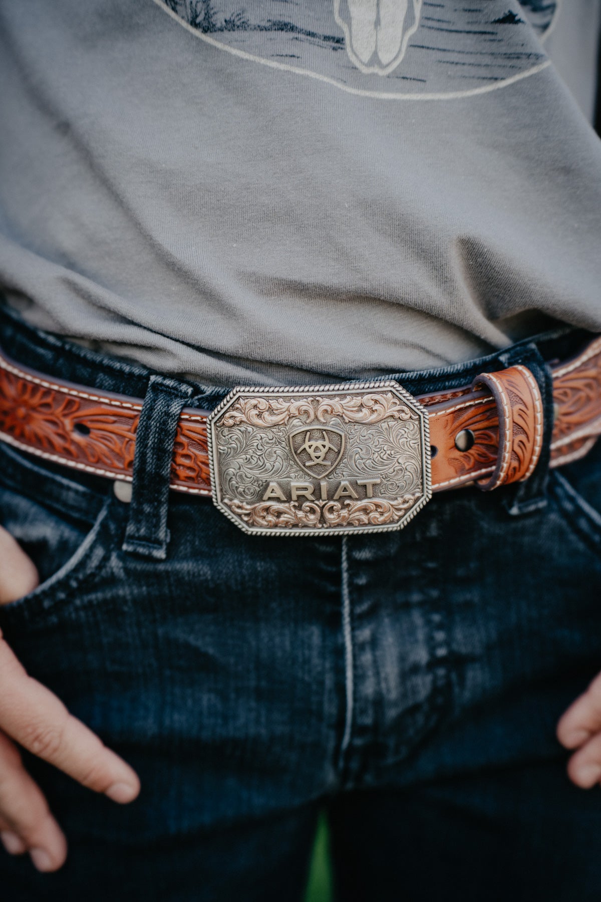 Ariat Youth Belt with Floral Embossing & Buckle