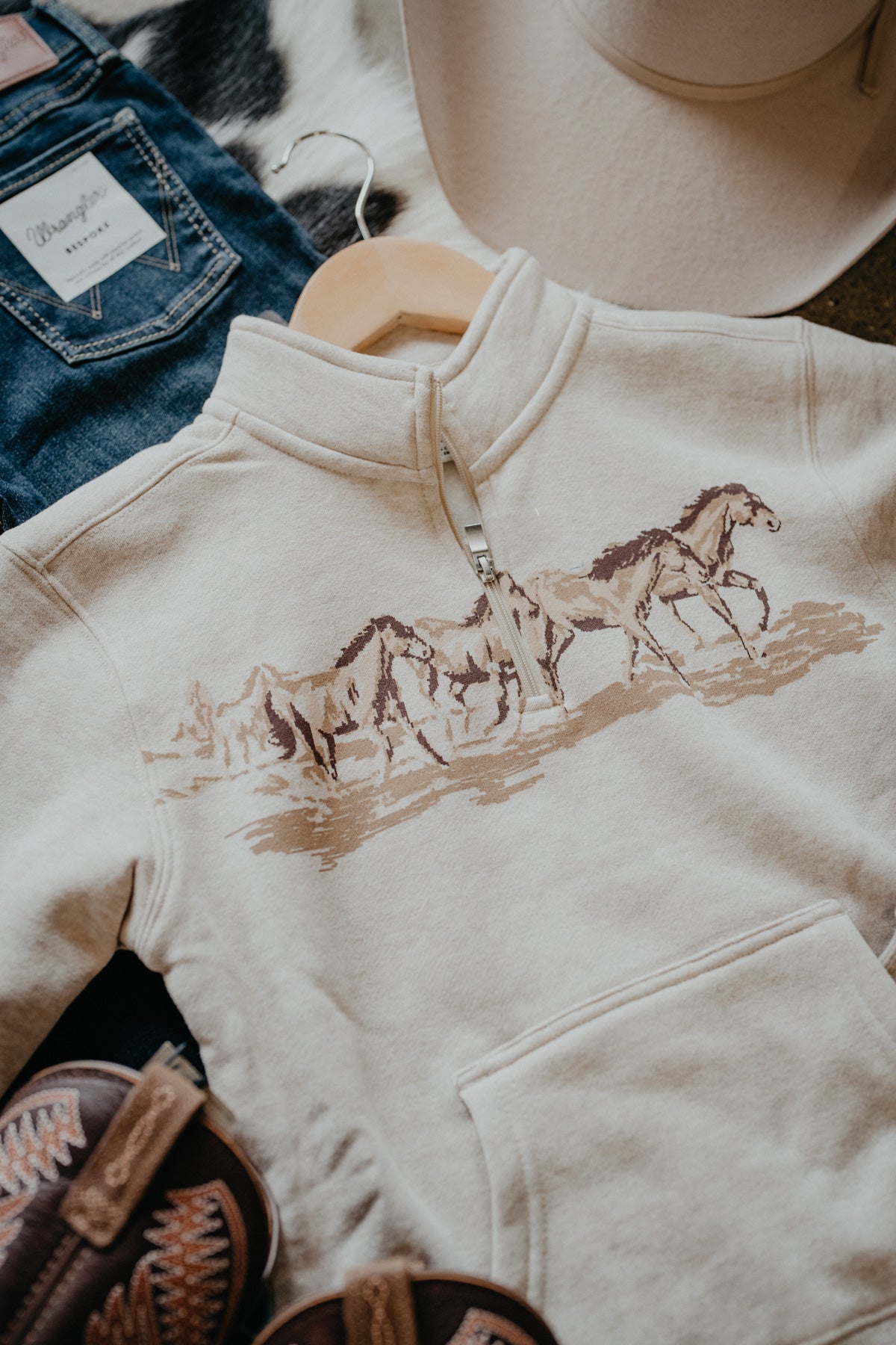'Running Wild' Girl's Dusted Ivory 1/4 Zip Sweater by Ariat