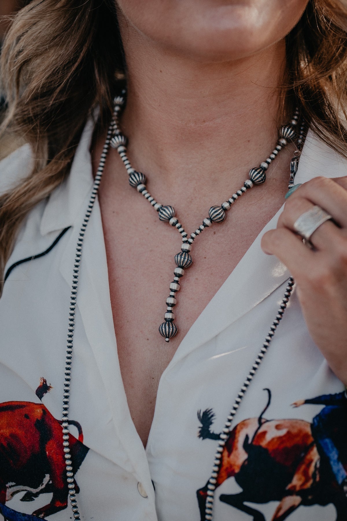 Graduated Navajo Pearl Lariat Necklace