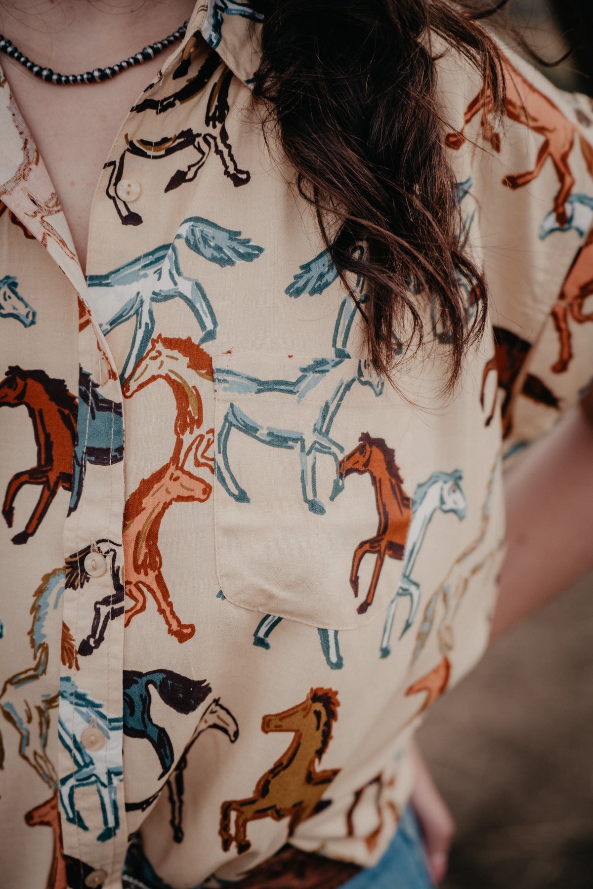 'Lucie' Wild Horses Short Sleeve Collared Shirt (S, M, L Only)