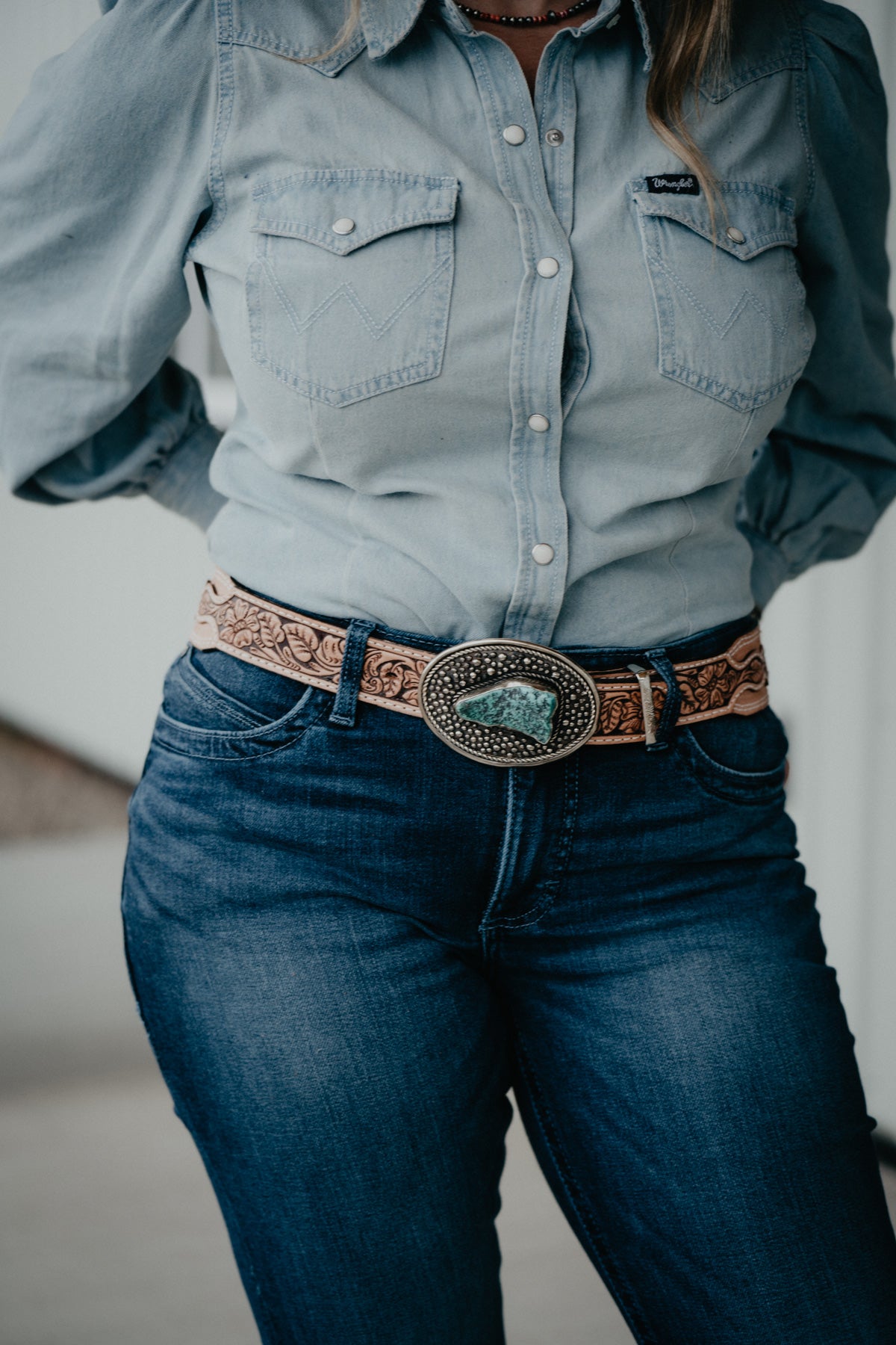 Oval Dot German Silver Buckle with Turquoise Slab by Paige Wallace