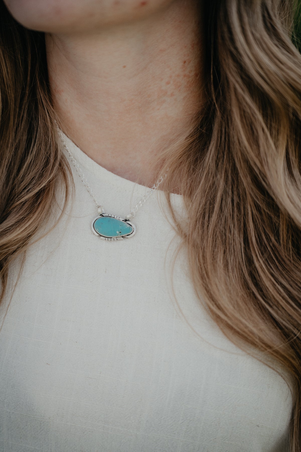 Turquoise Matrix Pendant Necklace on Sliver Chain
