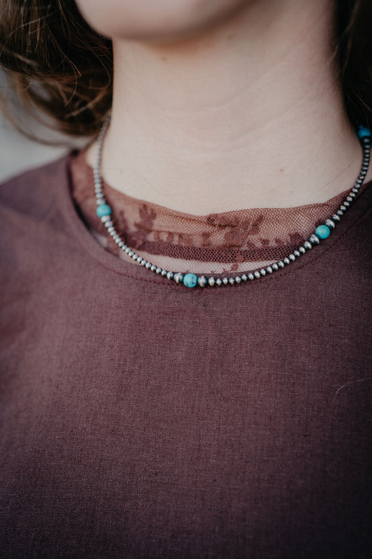Graduated Navajo Pearl Necklace with Blue Turquoise Accents (Various Lengths)