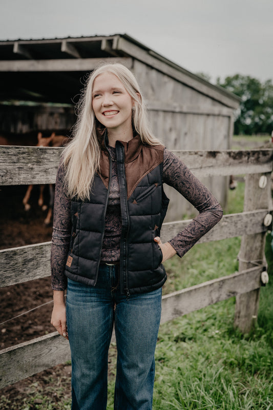 'Lenora' Women's Black and Chocolate Vest Kimes Ranch