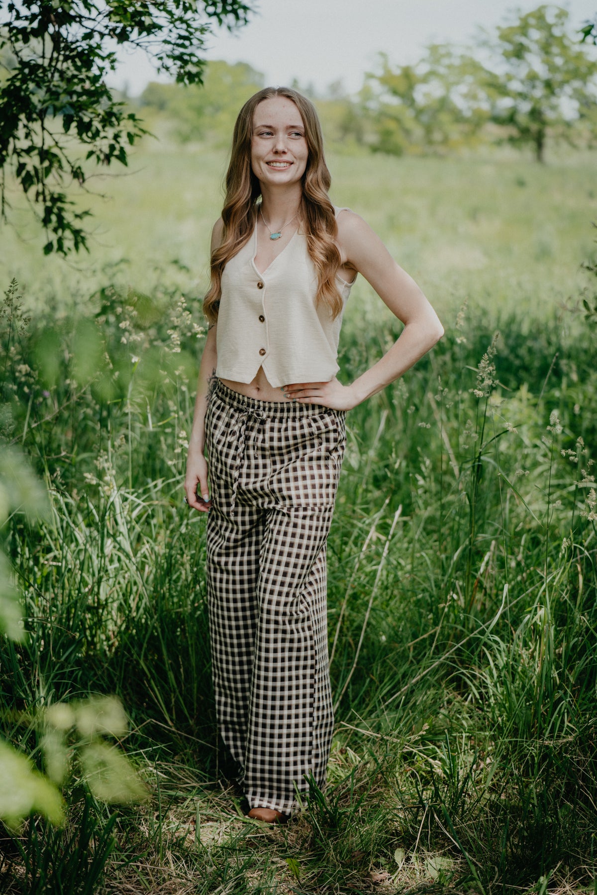'Ginger' Brown Checkerboard Pants (S-XL)