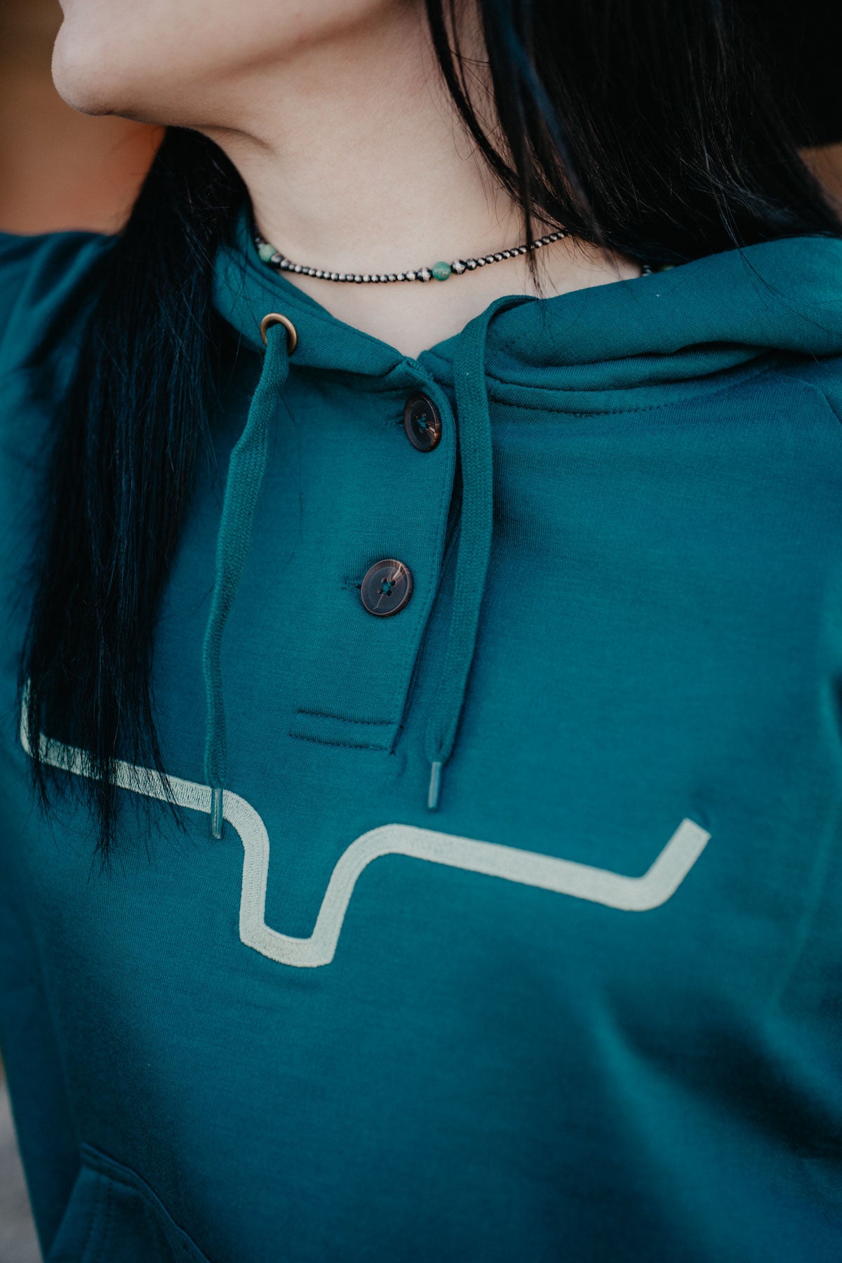 'Kenzie' Kimes Ranch Dark Teal Hooded Pullover (S-XXL)