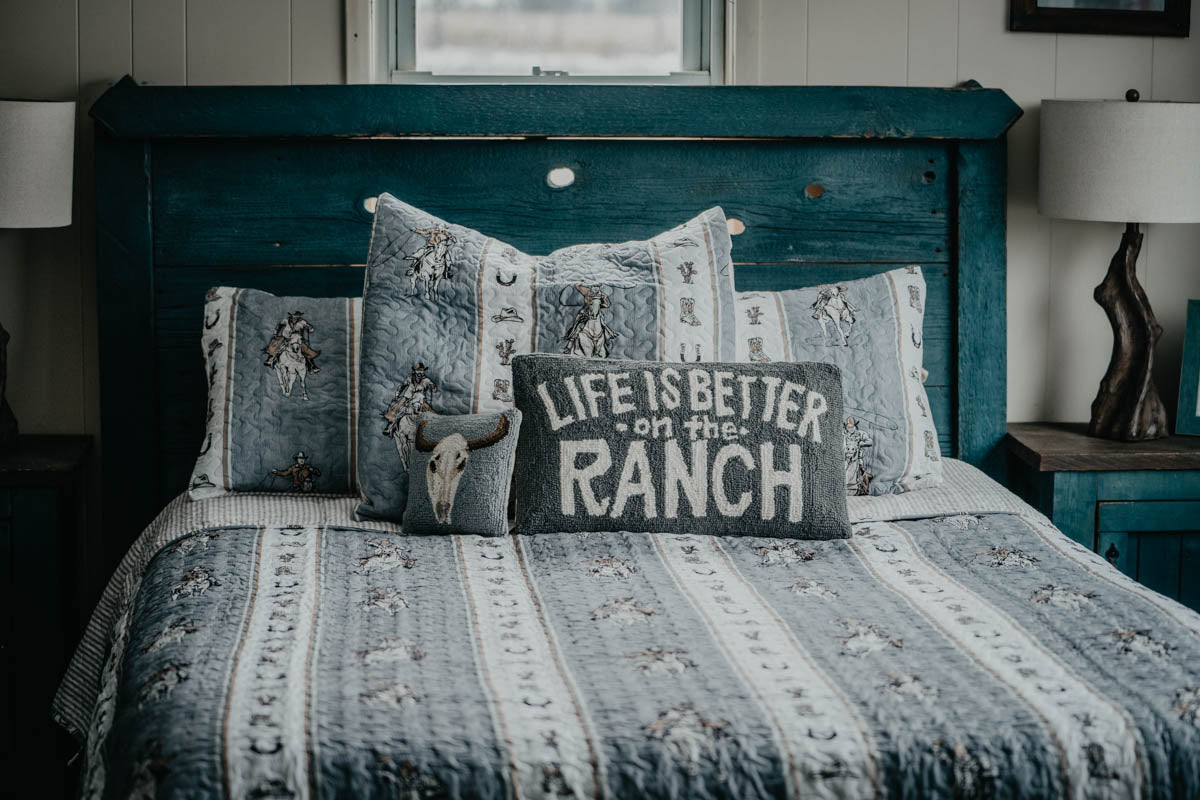 "Life is Better on the Ranch" Rug Hooked Large Accent Pillow