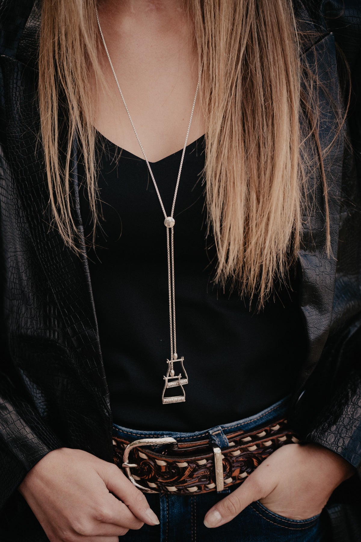 Slide Stirrup Sterling Chain Bolo Necklace