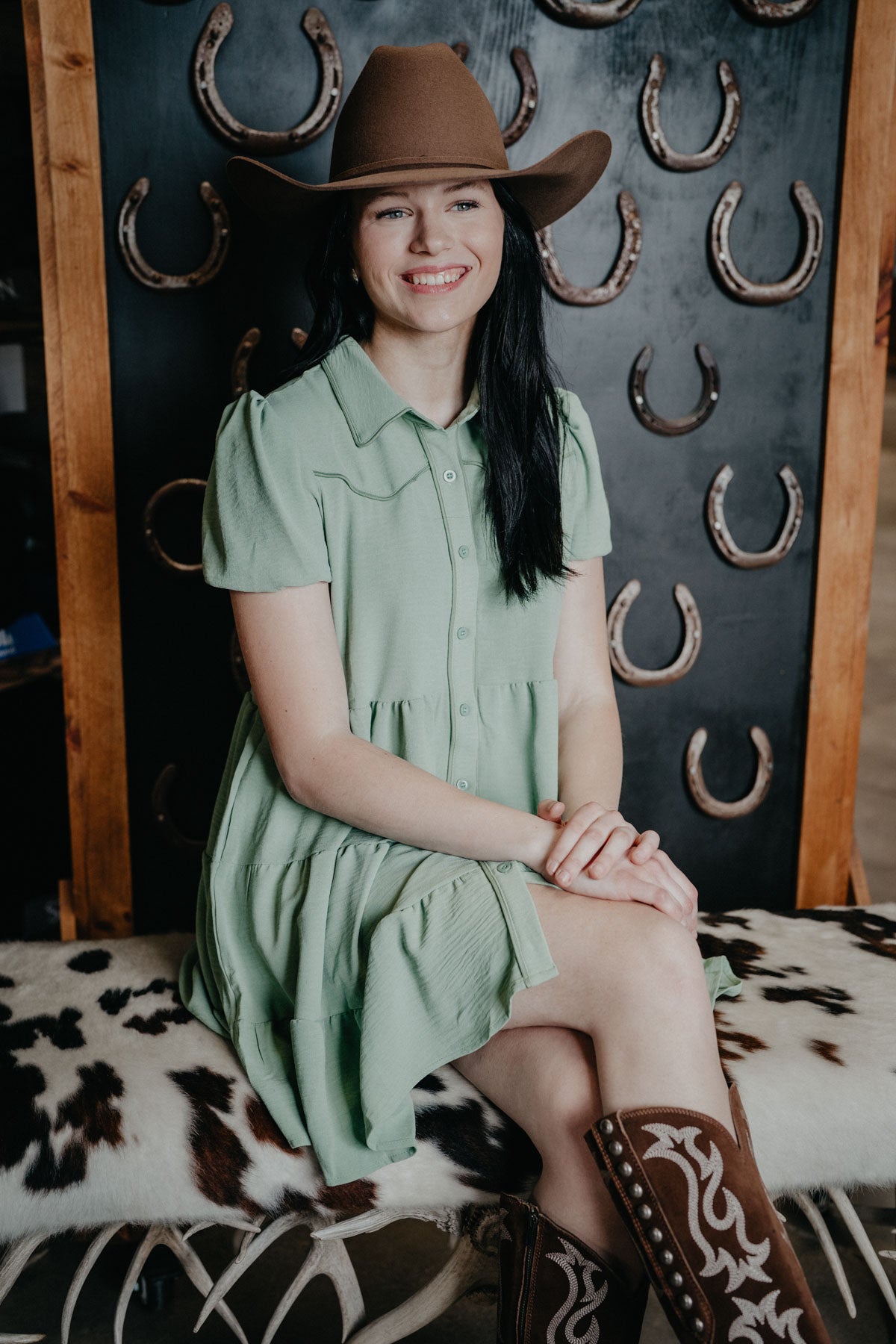 'Pip' Pistachio Puff Sleeve Ruffle Tier Dress (S-XL)