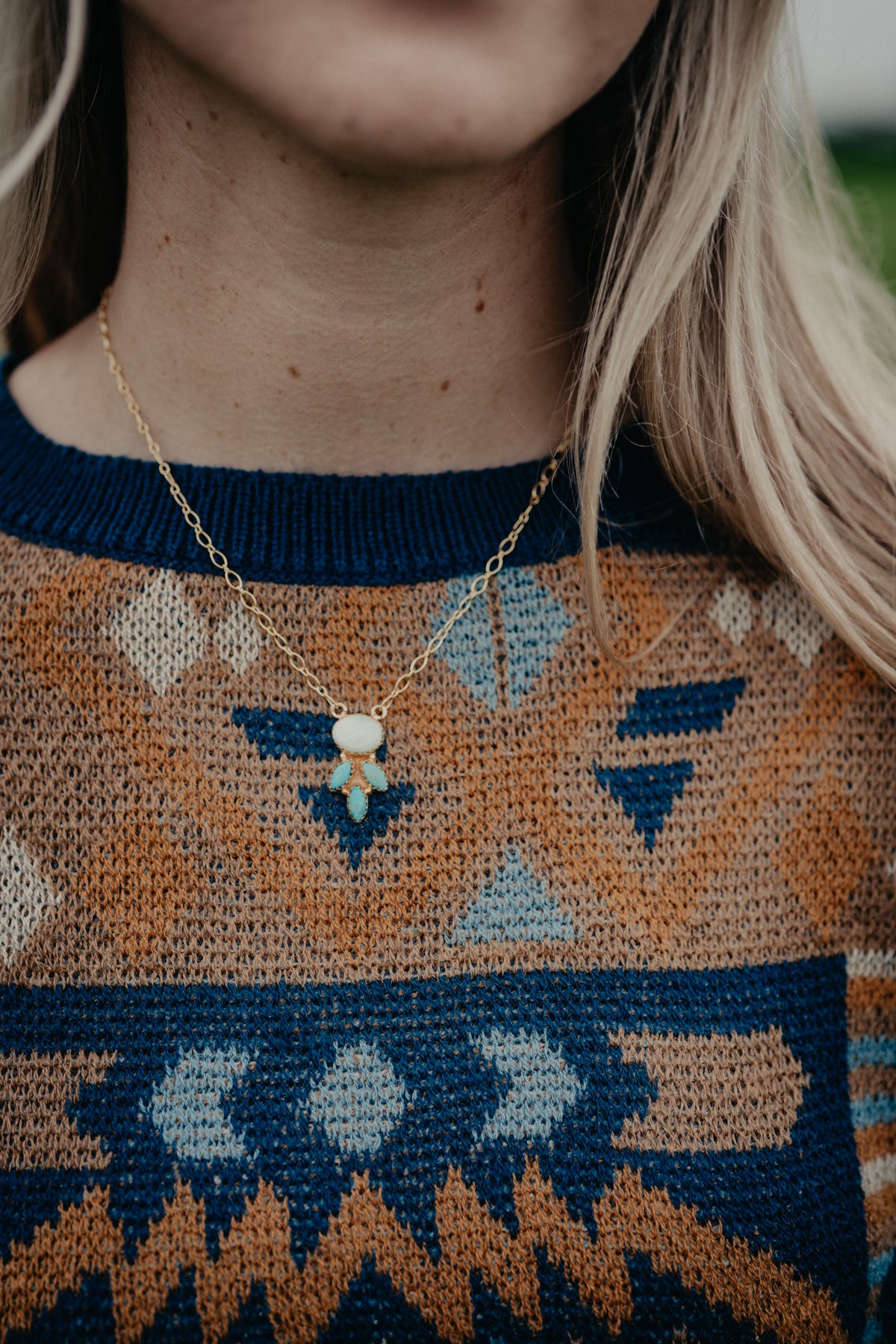Gold Plated Palomino Large Turquoise Stones Necklace