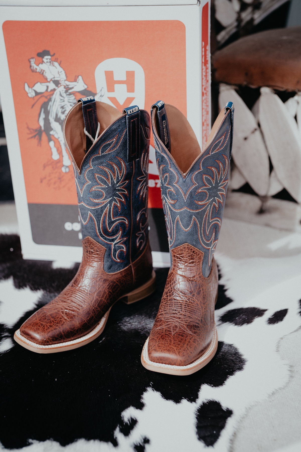 'Burdett' 13" Brown Men's Hyer Square Toe Cowboy Boots (Size 8-13; D & EE Widths)