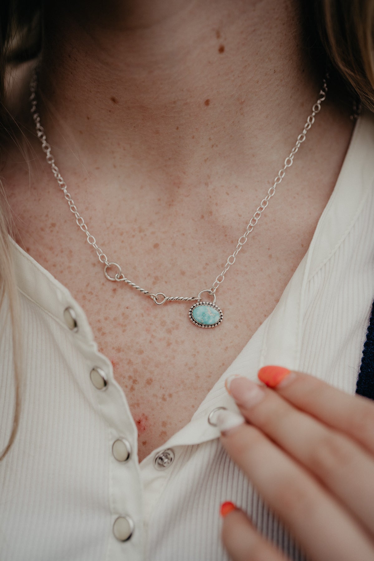 Sterling Sliver Necklace with Stone and Bit Accent