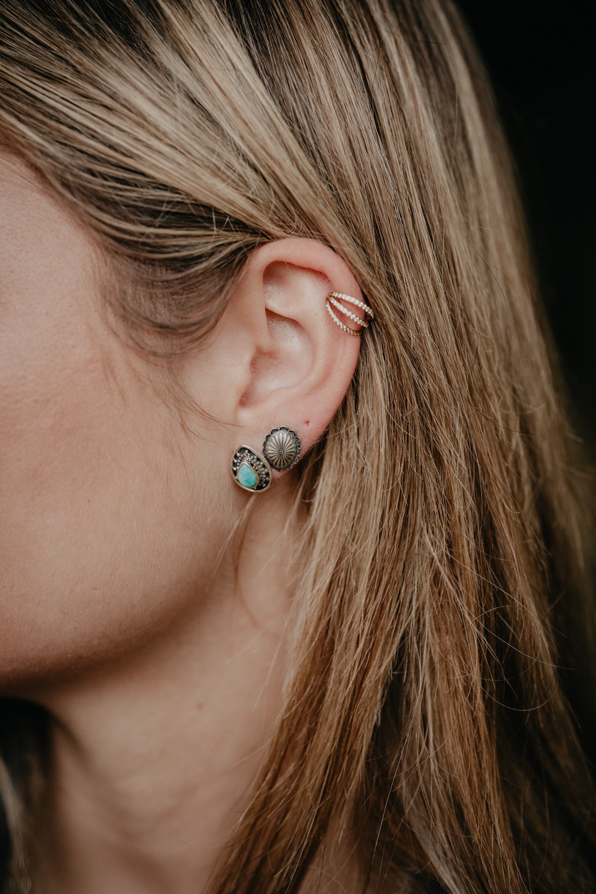 Sterling Silver Concho Design Studs