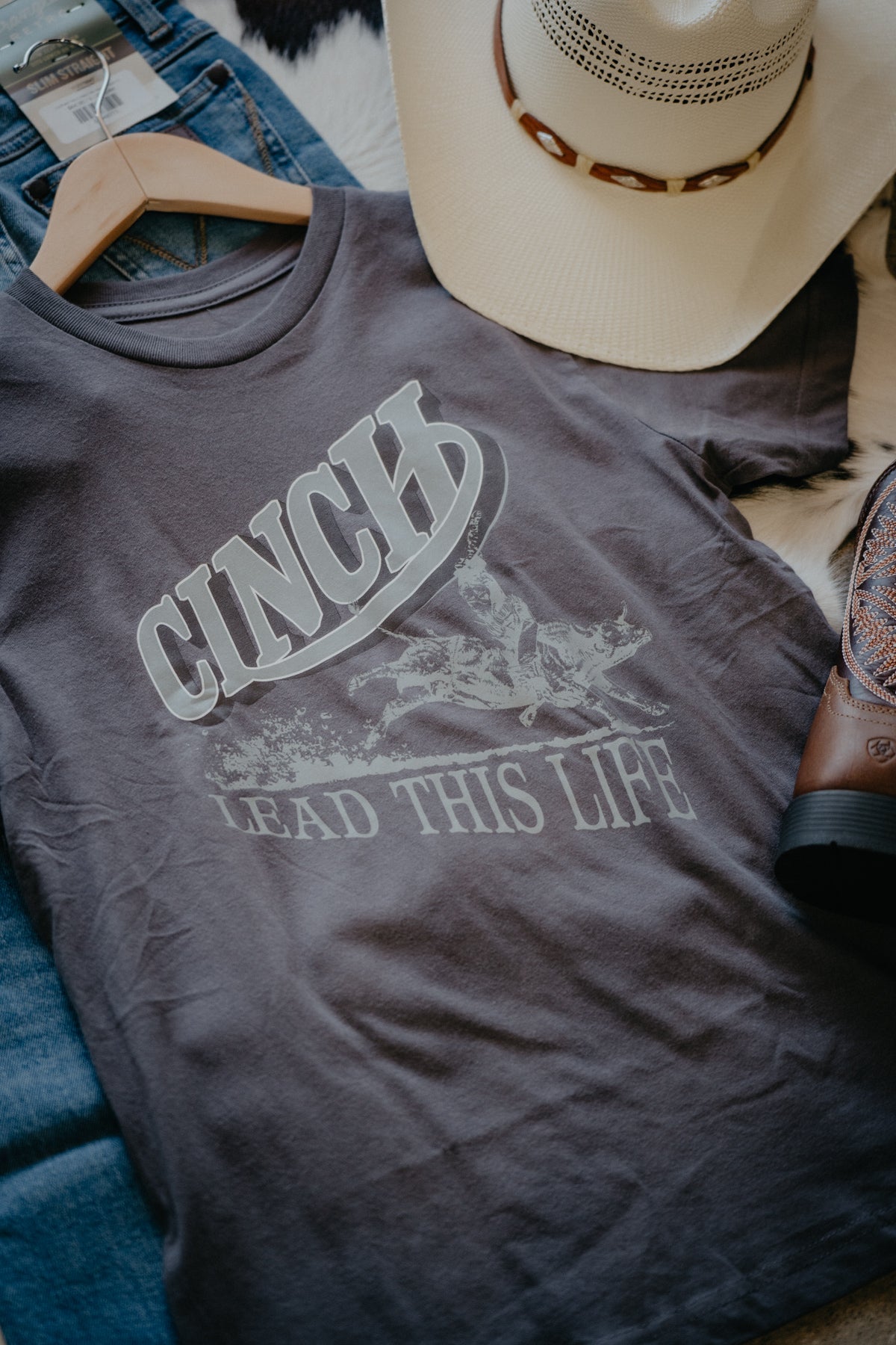 'Lead This Life' Boy's CINCH Charcoal Bucking Bull T-shirt (3-6m-XL)