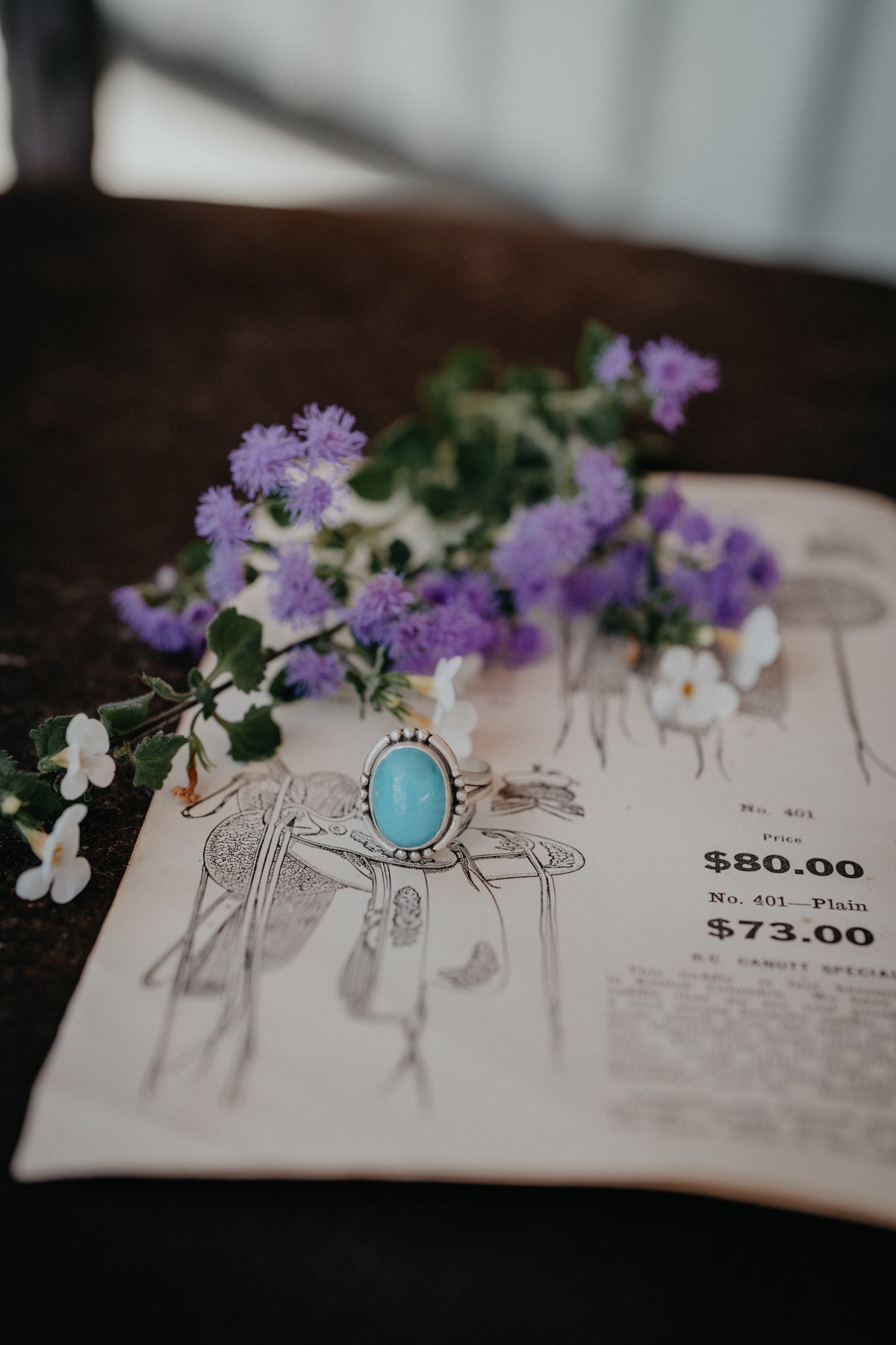 Blue Turquoise Adjustable Ring with Double Band