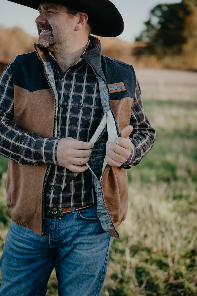 'Graham' 2-Tone Black/Camel Men's CINCH Wooly Vest (S-XXL)