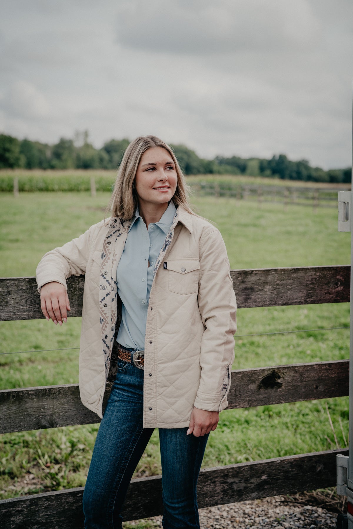 'Della' Women's Slate Blue Long Sleeve ArenaFlex Button Up by CINCH