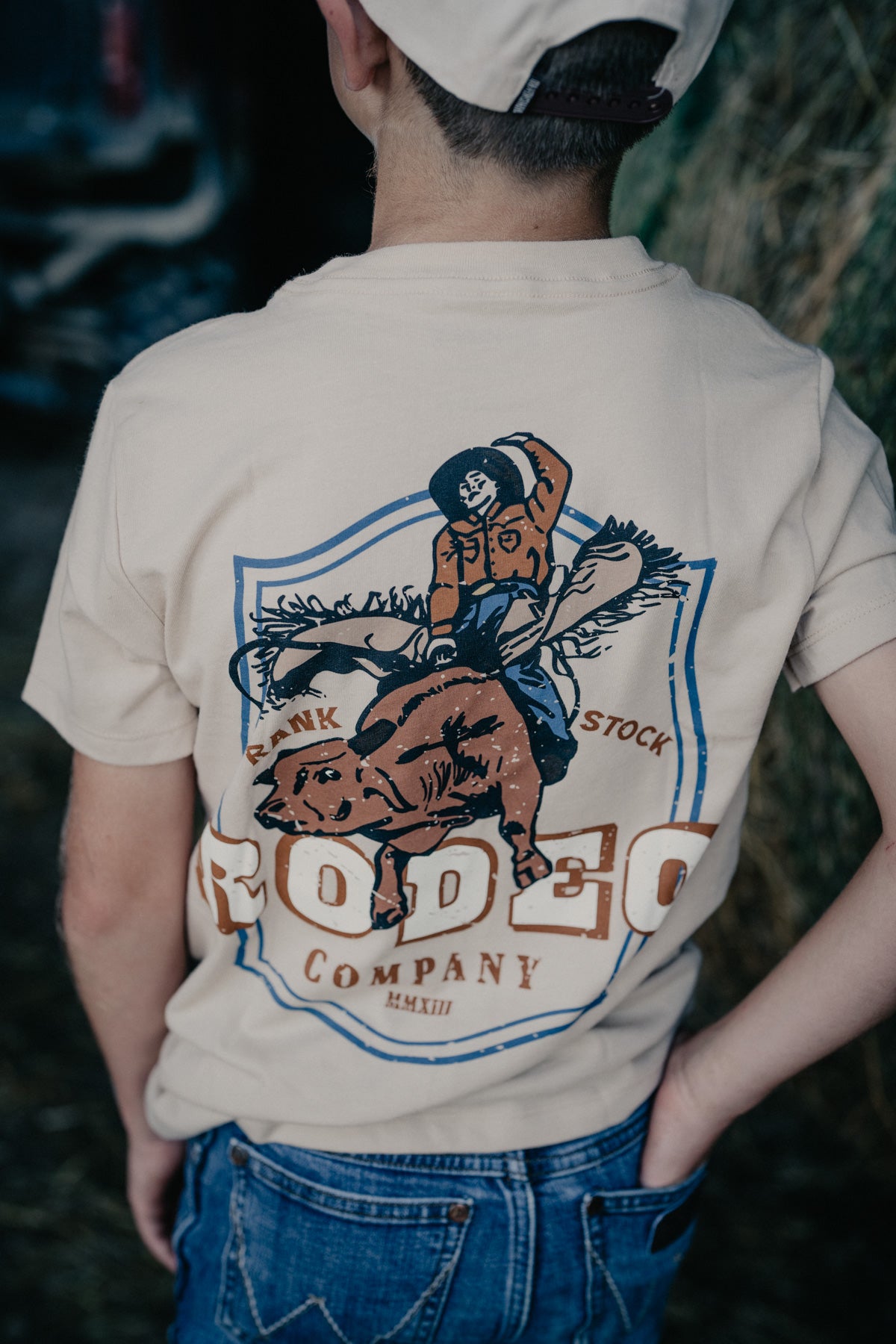 'Rank Rodeo Co' Tan Boys Crew Neck T-Shirt with Bull Rider