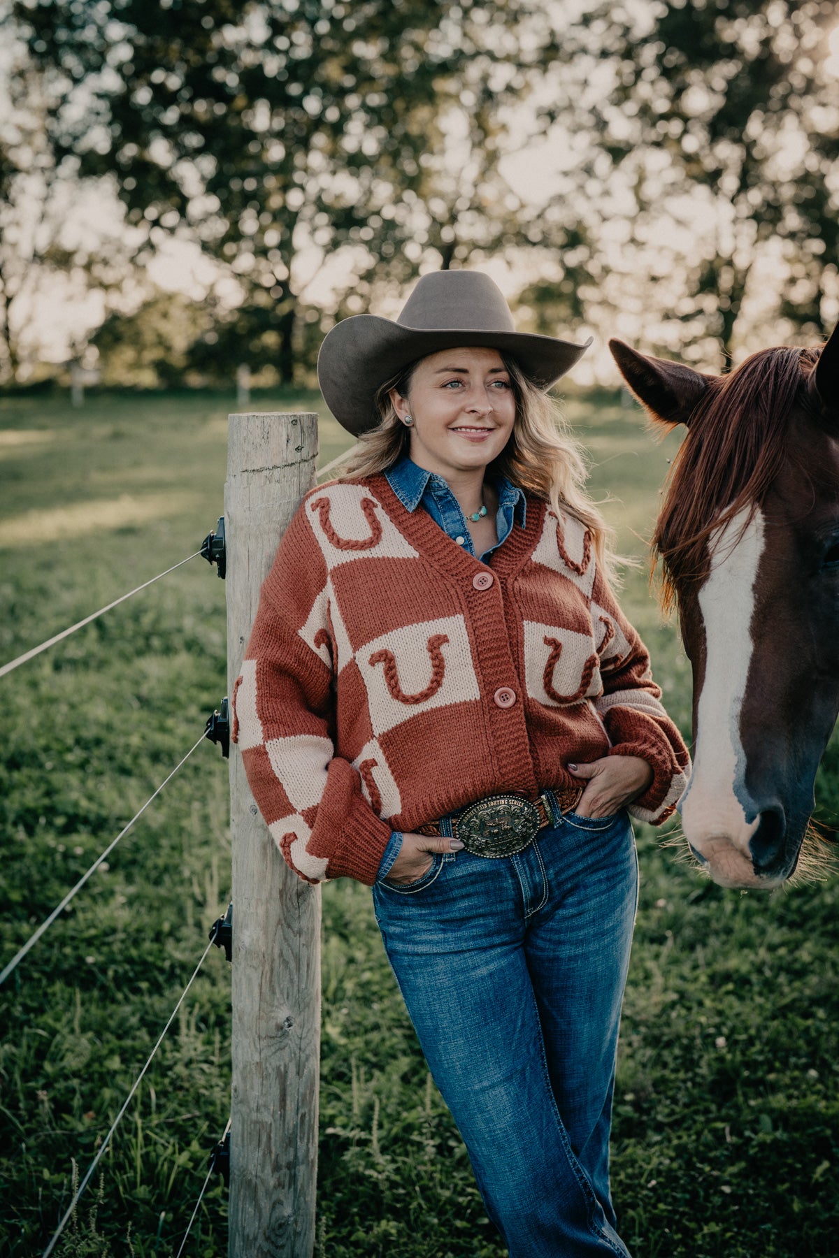 'Bonnie' Rust Horseshoe Cardigan by Howdy Hanny