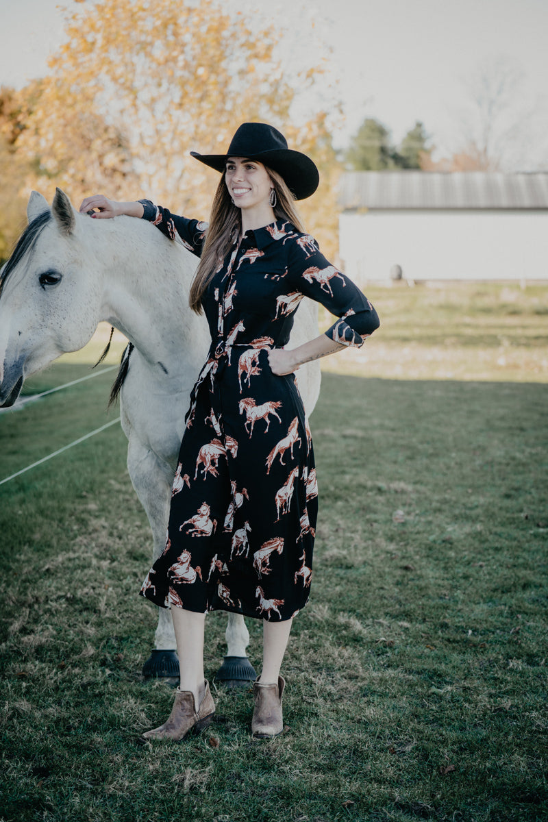 'Melody' Black Horse Print Maxi Dress (S-XXL)