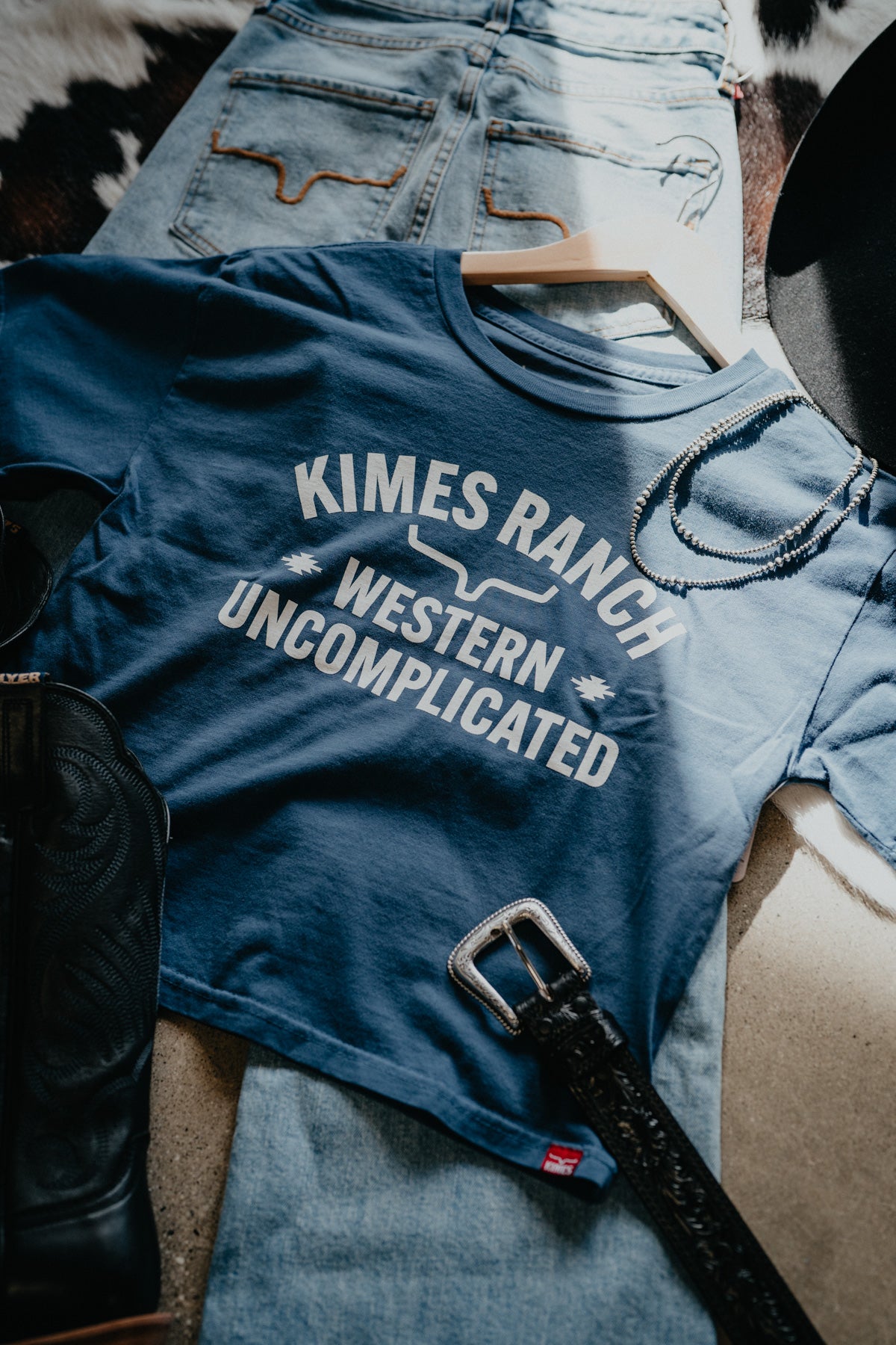'Cavell' Dark Blue Cropped T-Shirt by Kimes Ranch