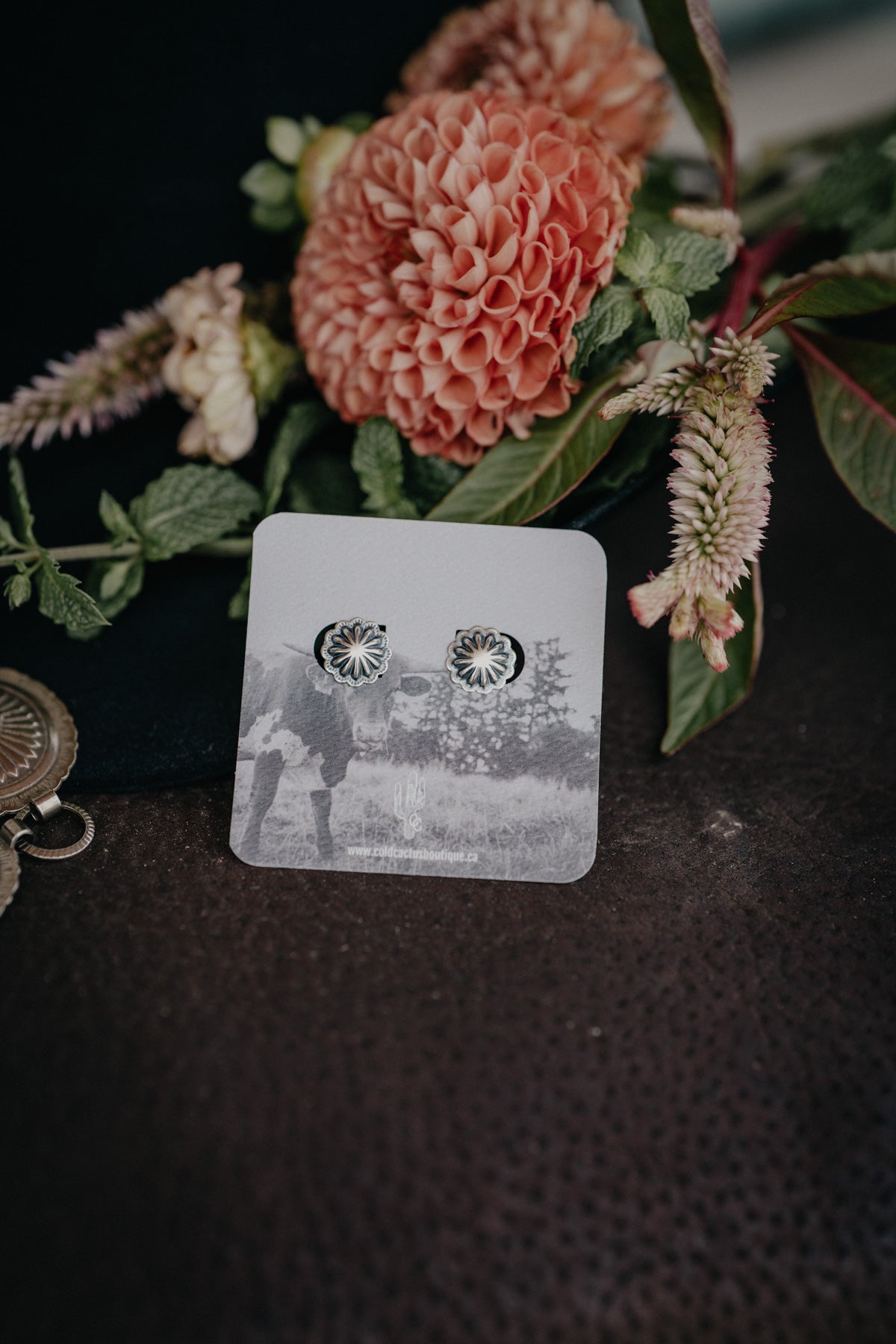 Sterling Silver Round Flower with Edge Detailing Studs