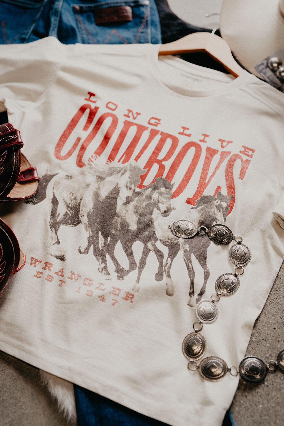 'Long Live Cowboys' Women's Wrangler Stampeding Horses T-Shirt (XS-XXL)
