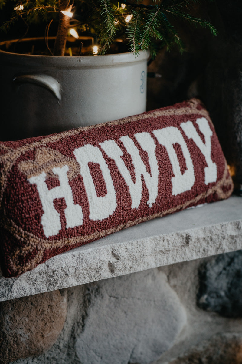 Howdy Cowboy Rug Hooked Pillow (8"x20")
