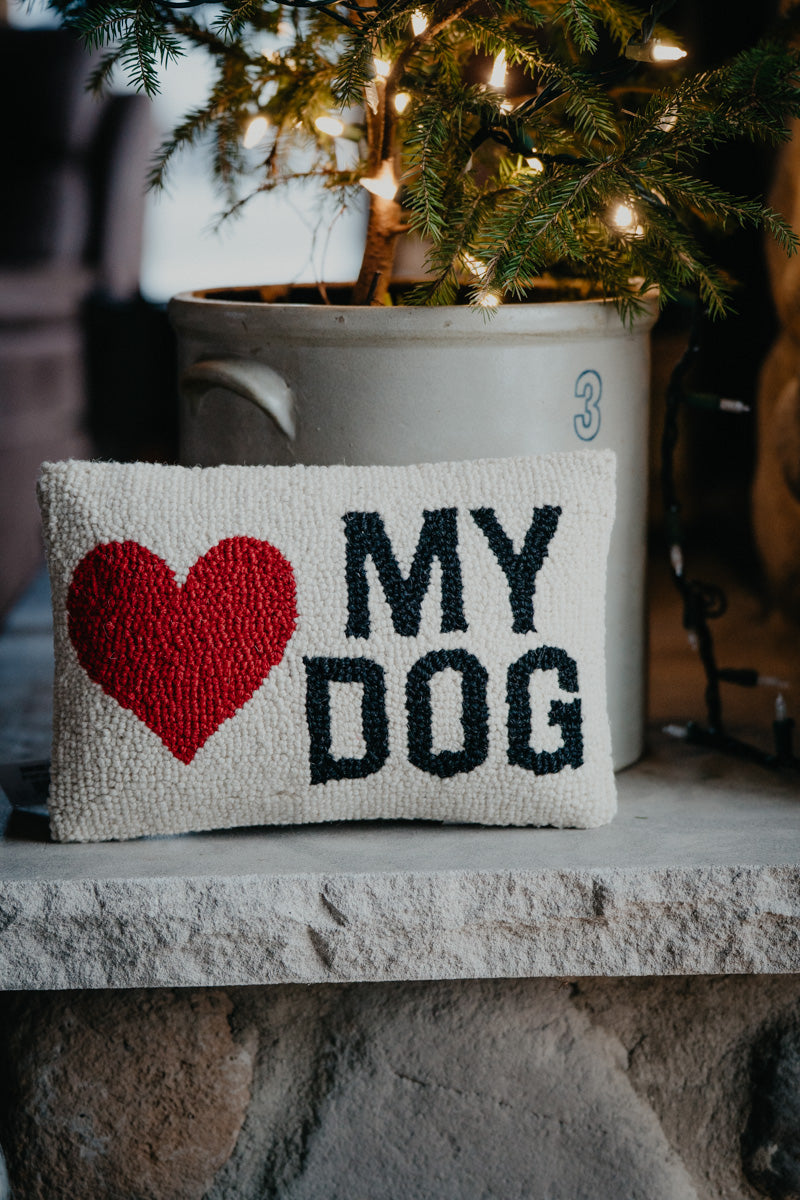 Heart My Dog Rug Hooked Pillow (8"x12")