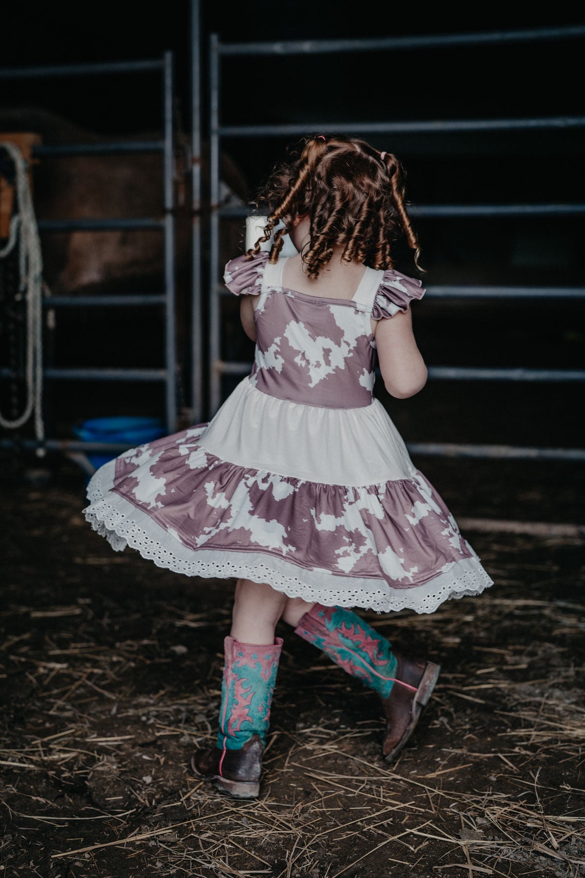 'Chelsie' Brown Cowprint Ruffle Dress (3-6M to 5T)