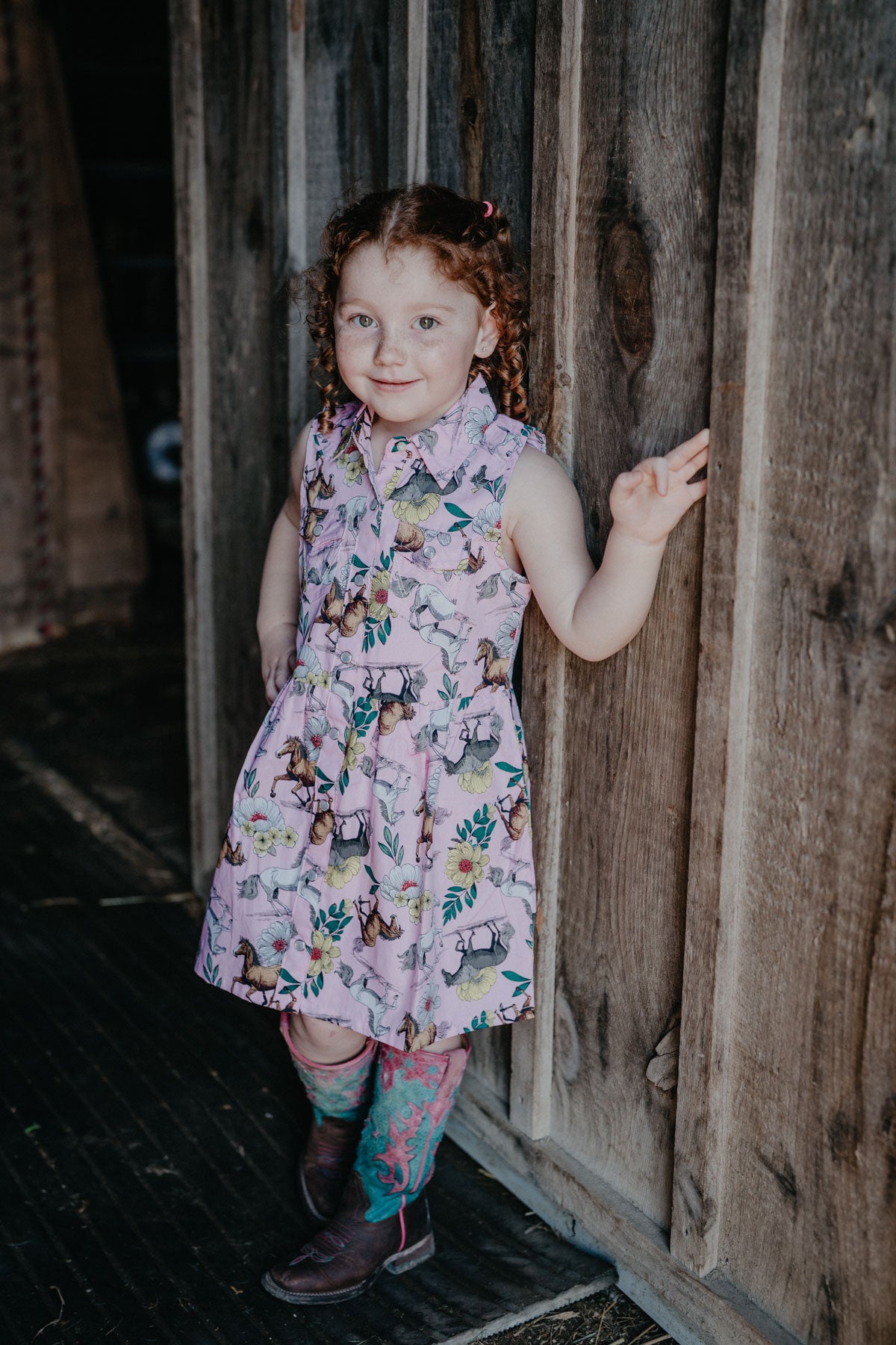 'Penelope' Wrangler Girl's Sleeveless Pink Pearl Snap Dress (XS-XL)