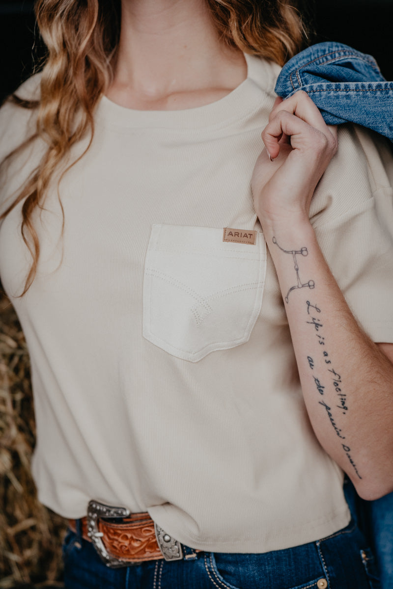 'Stella' Ariat Oyster Boot Stitch Pocket Tee (XS-XXL)